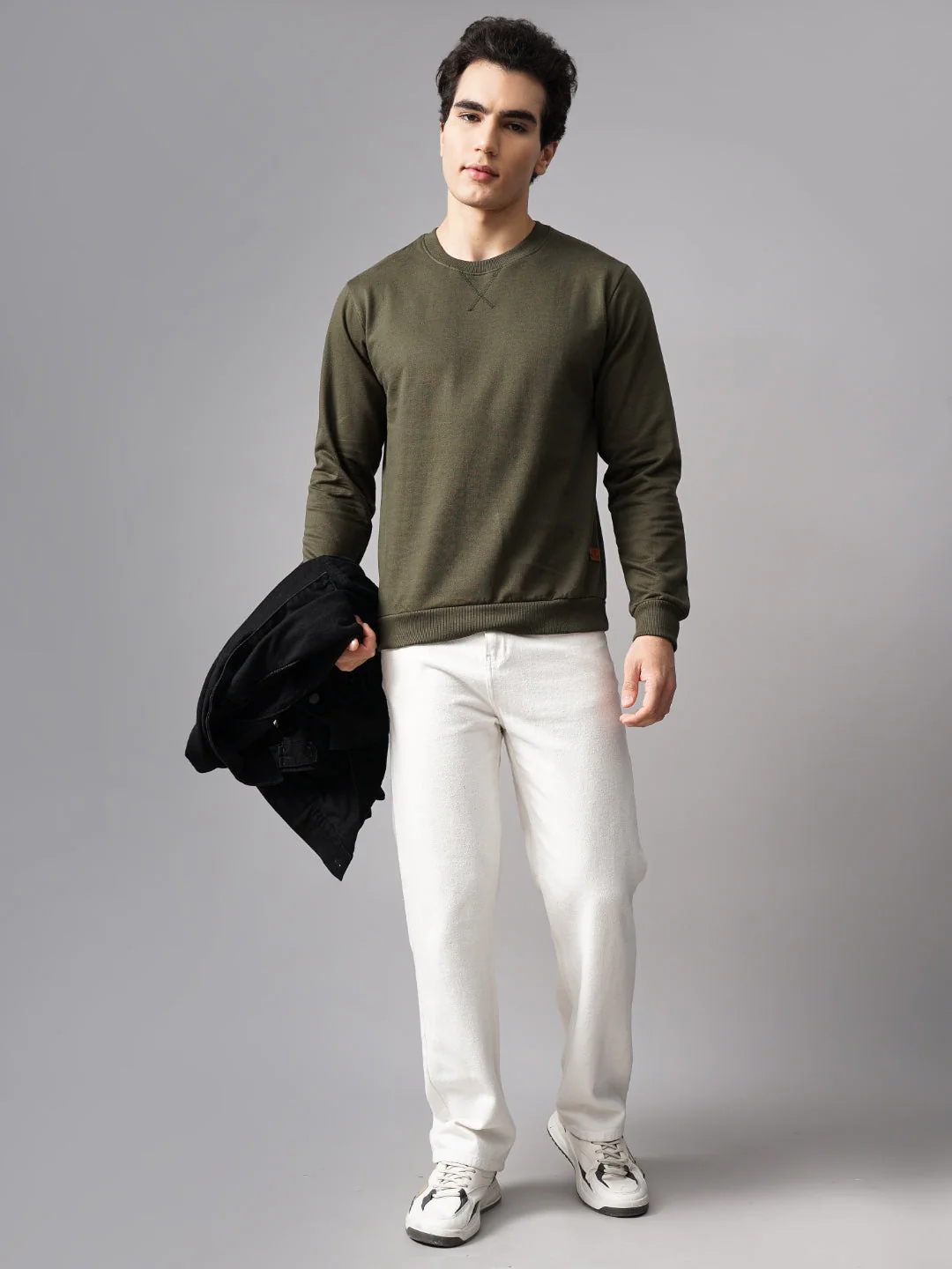 Men Solid Olive Sweatshirt - Image 5