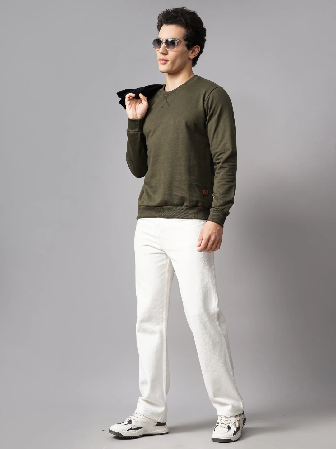 Men Solid Olive Sweatshirt - Image 6