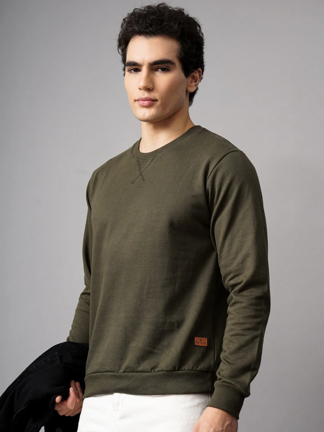 Men Solid Olive Sweatshirt - Image 7