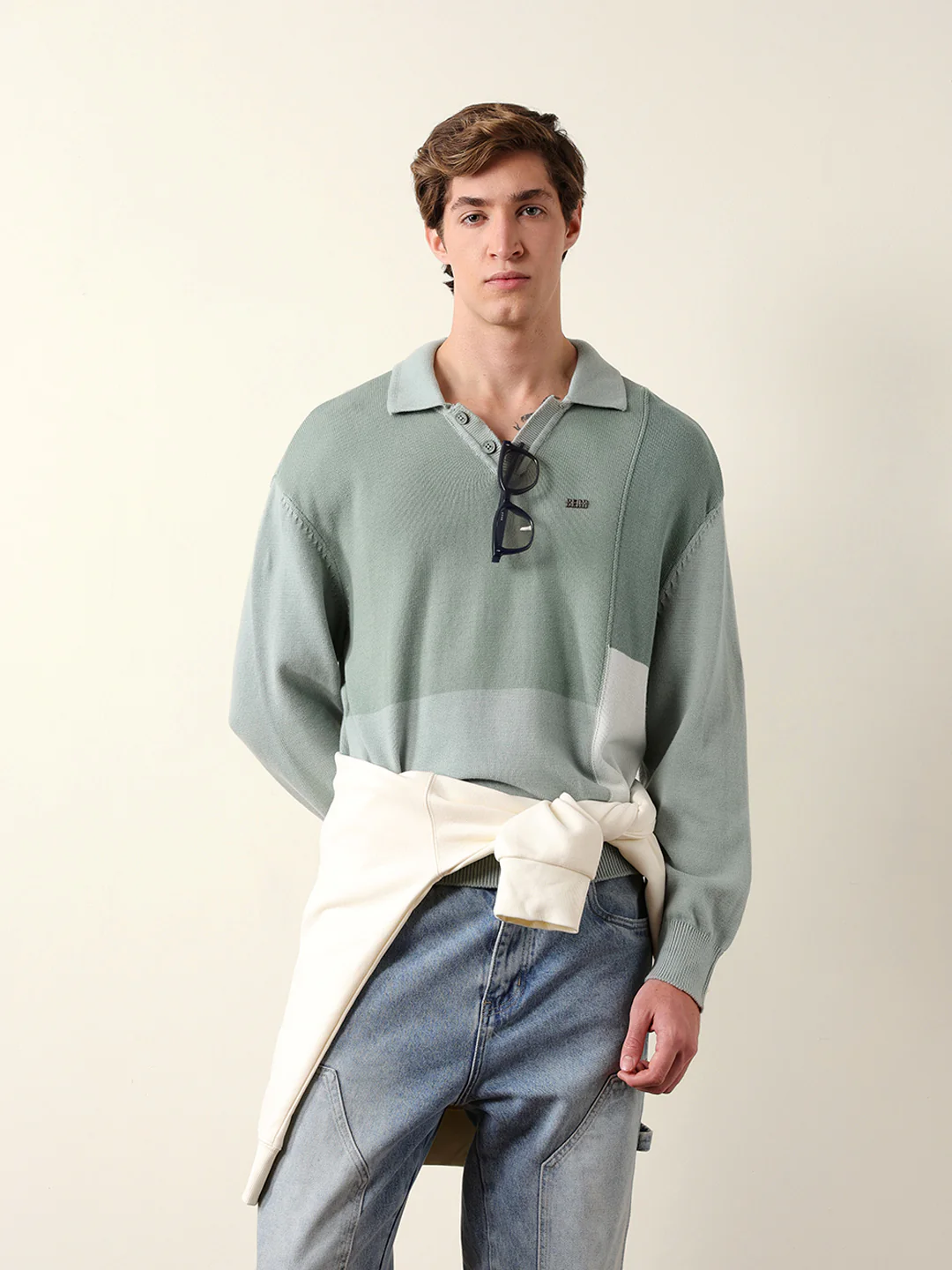 Men Solid Polo Collar Sweatshirt - Image 2