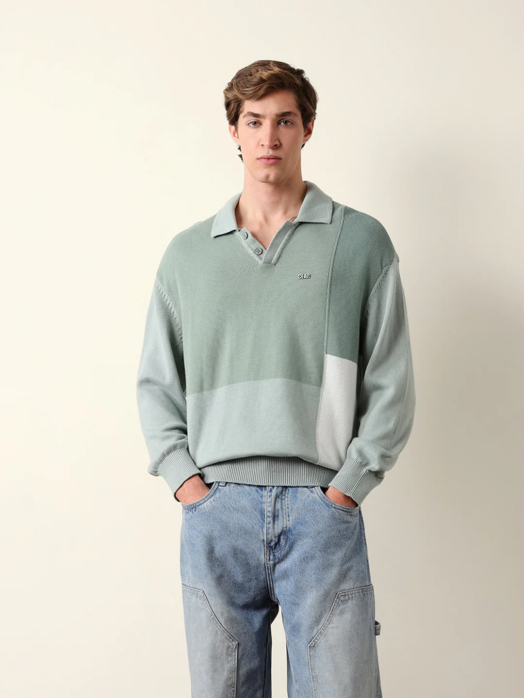 Men Solid Polo Collar Sweatshirt - Image 4