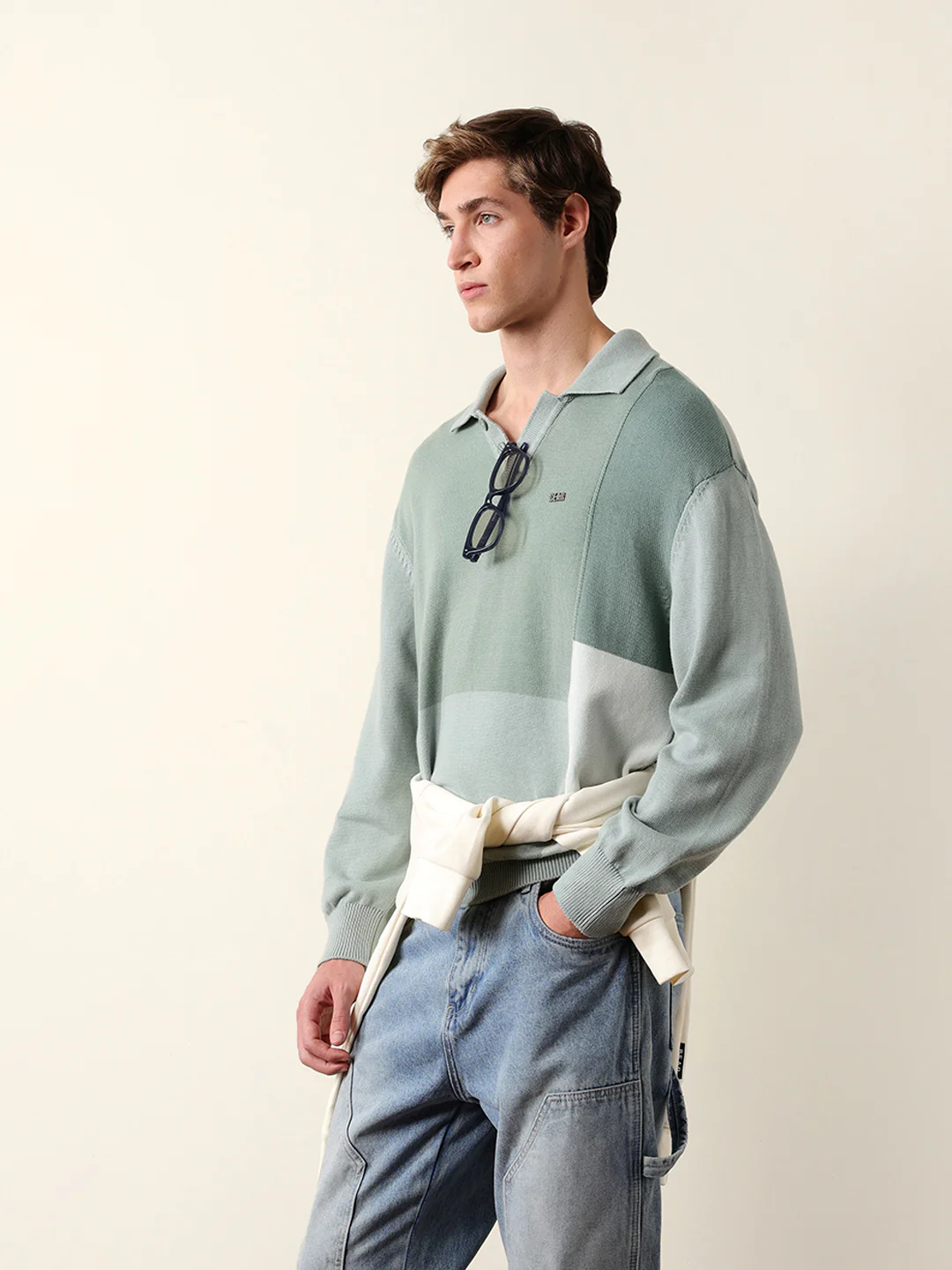 Men Solid Polo Collar Sweatshirt - Image 5