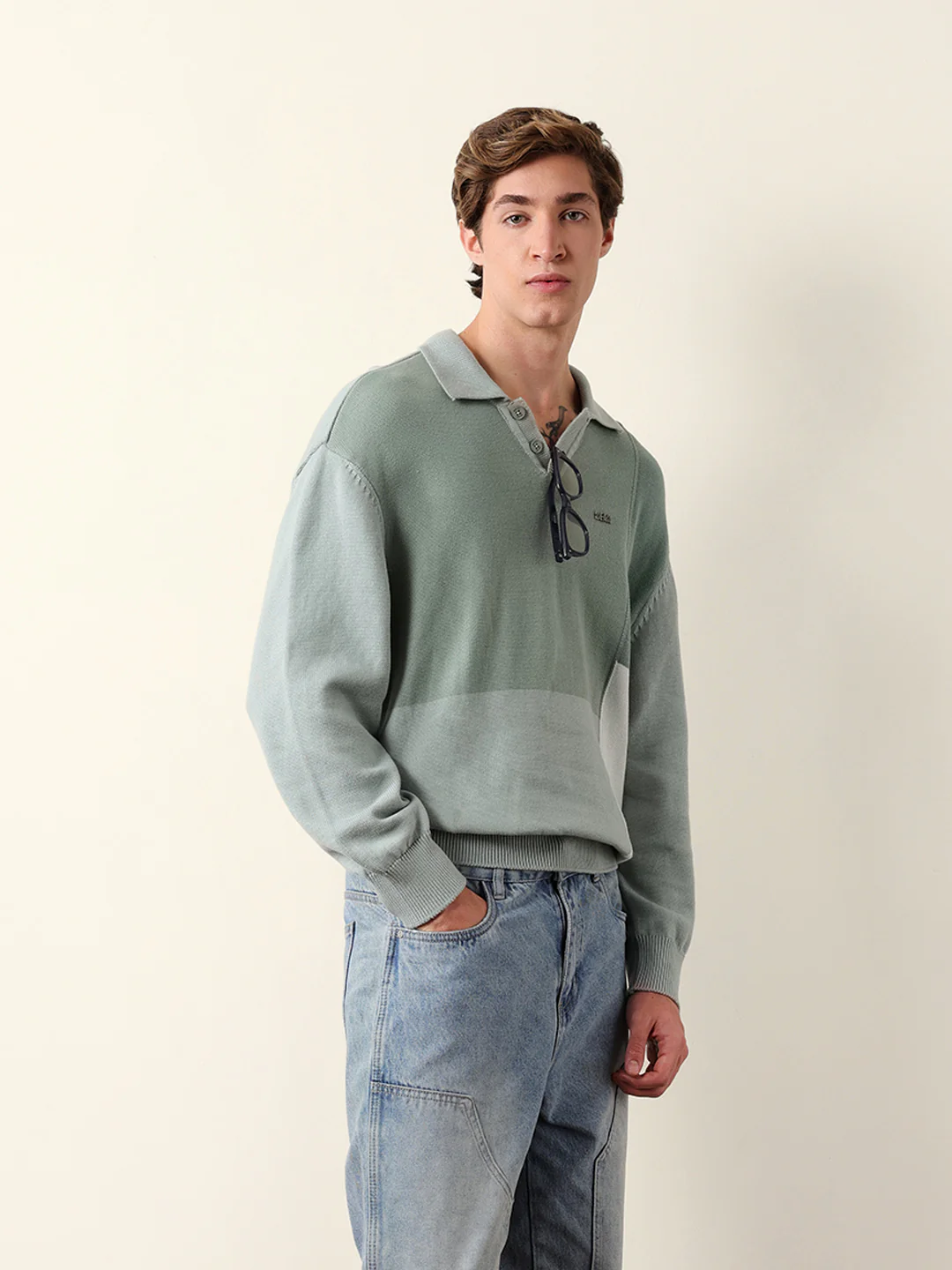 Men Solid Polo Collar Sweatshirt - Image 6