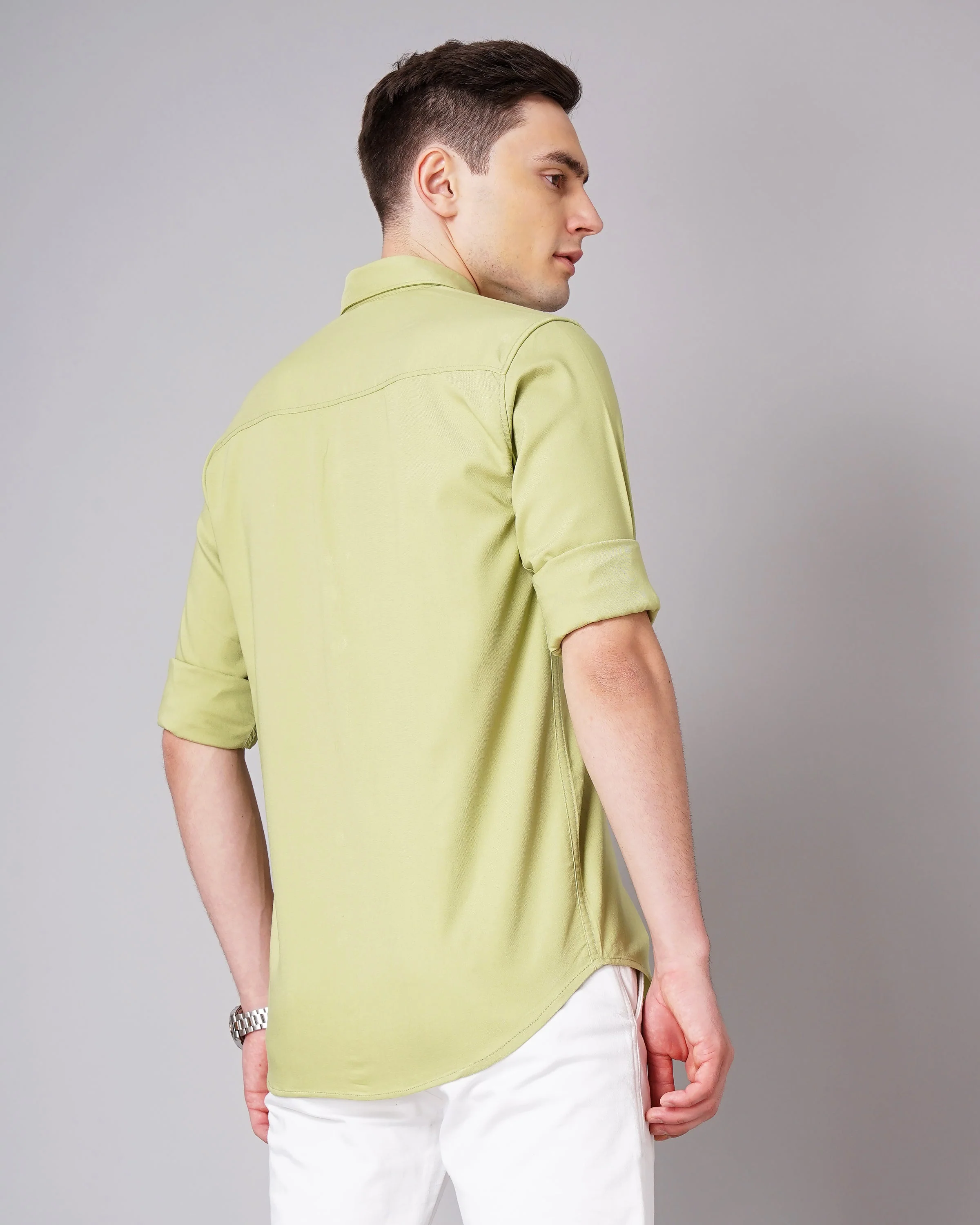 Men Solid Stretch Green Shirt - Image 3