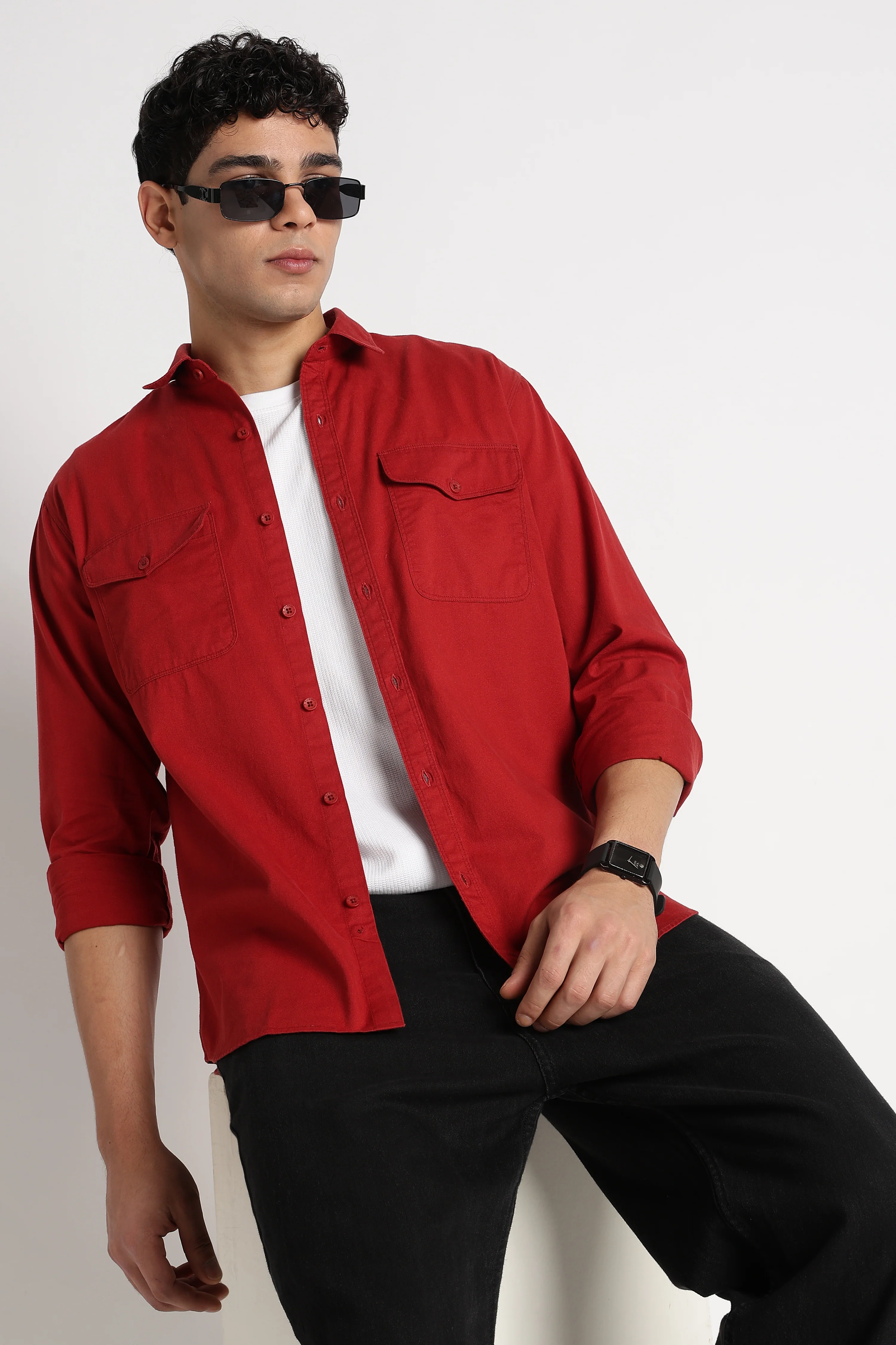 Men Solid Utility Casual Shirt - Image 2