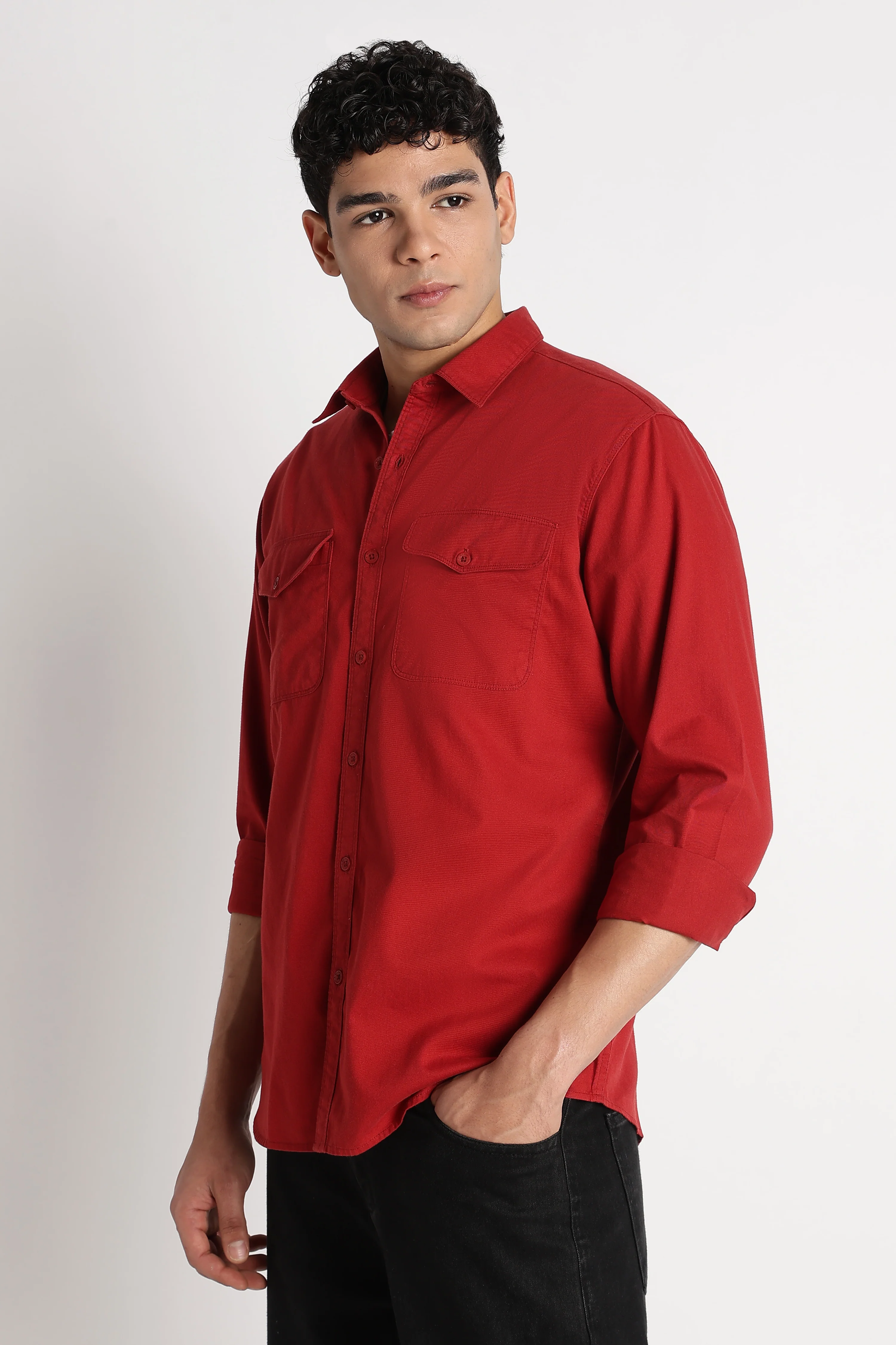 Men Solid Utility Casual Shirt - Image 7