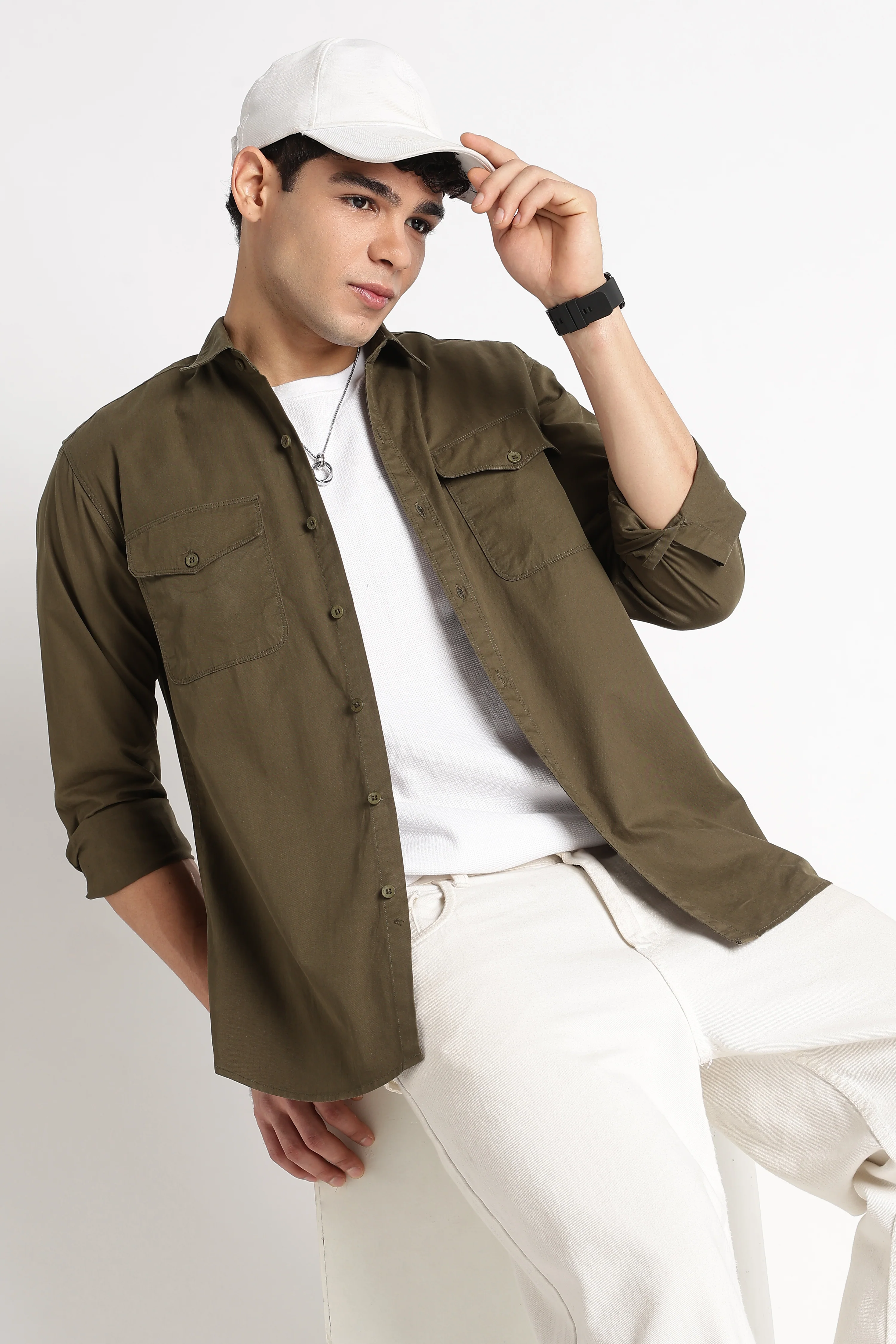 Men Solid Utility Casual Shirt - Image 2