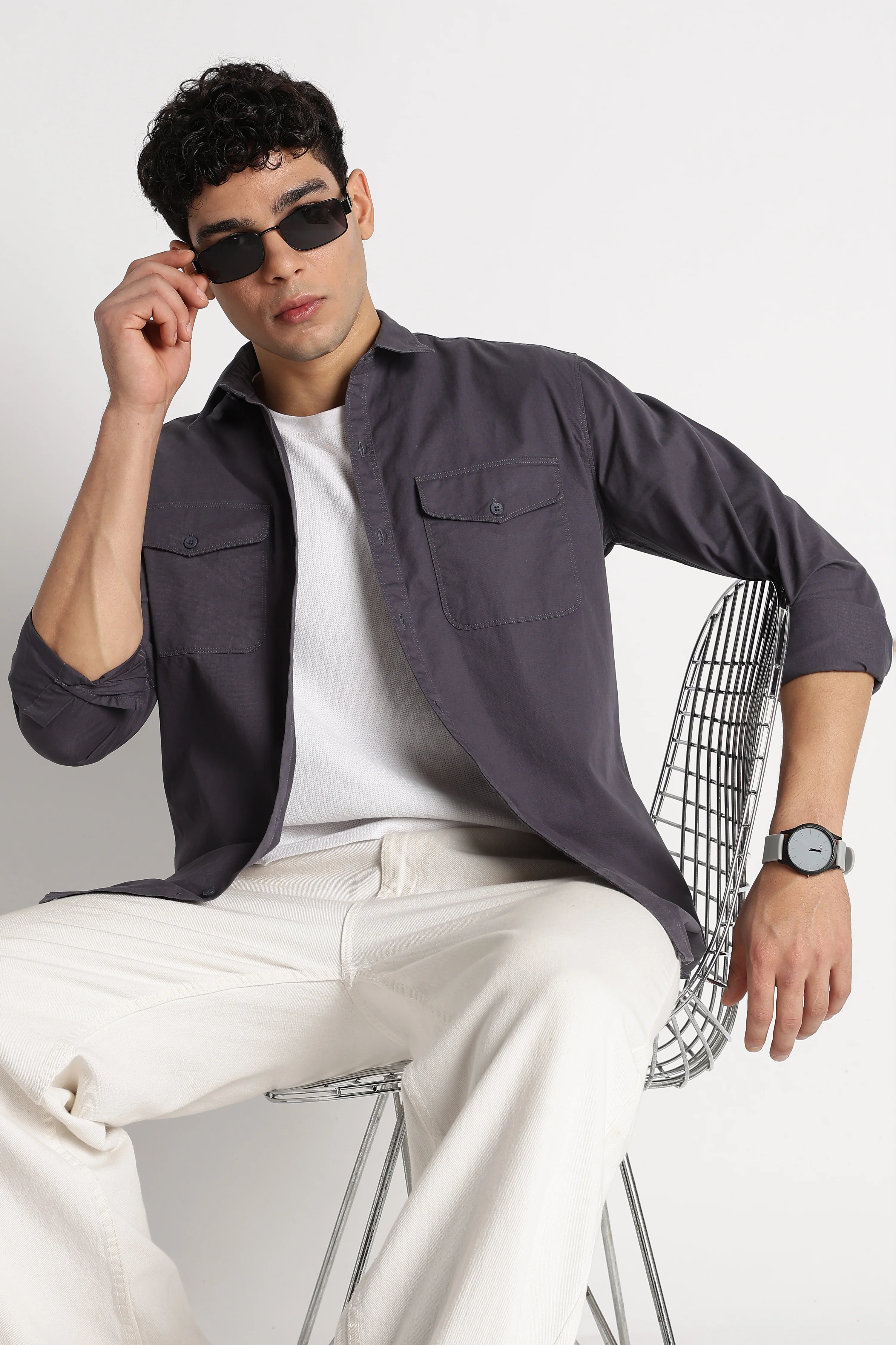 Men Solid Utility Casual Shirt - Image 10
