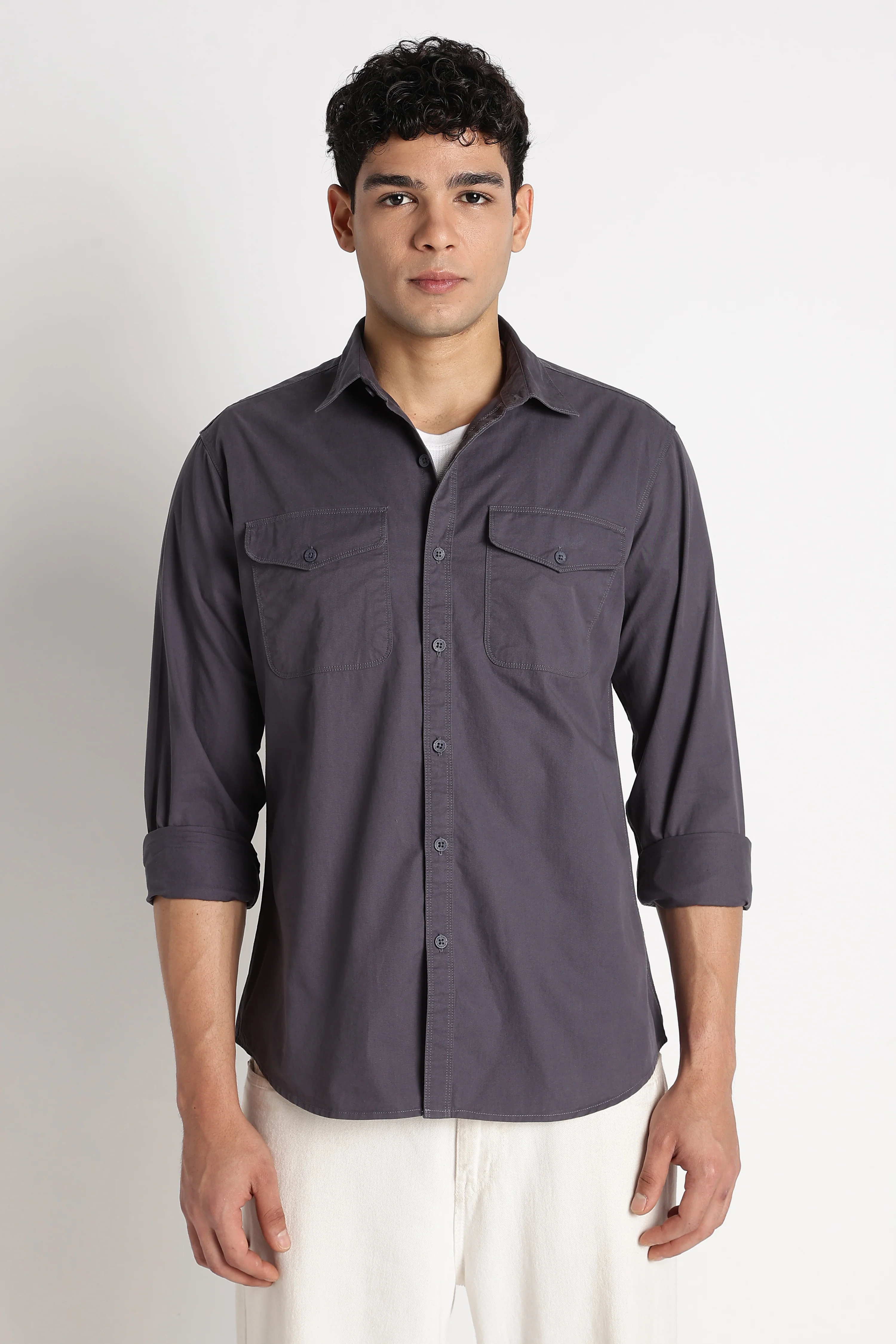 Men Solid Utility Casual Shirt - Image 6