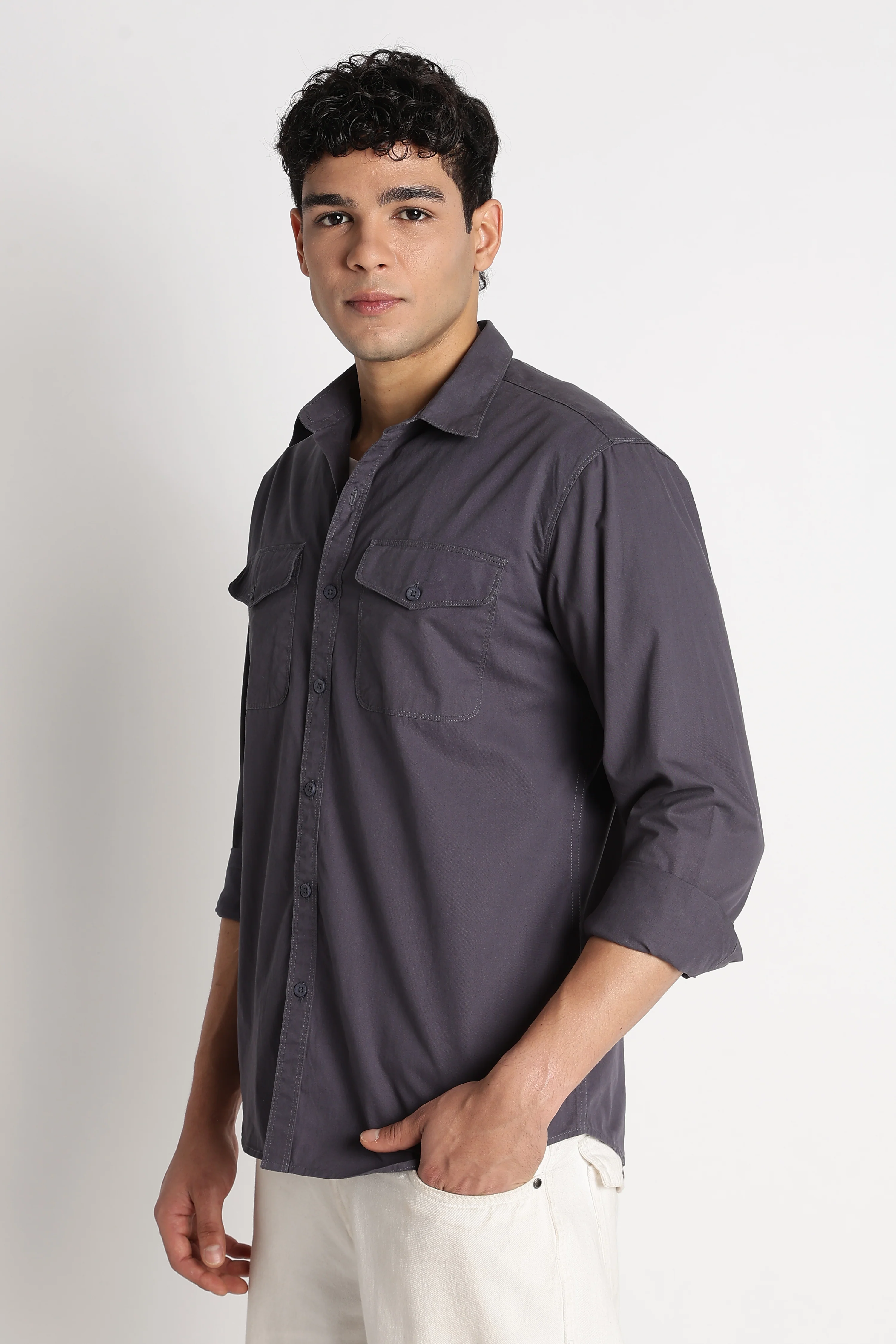 Men Solid Utility Casual Shirt - Image 7