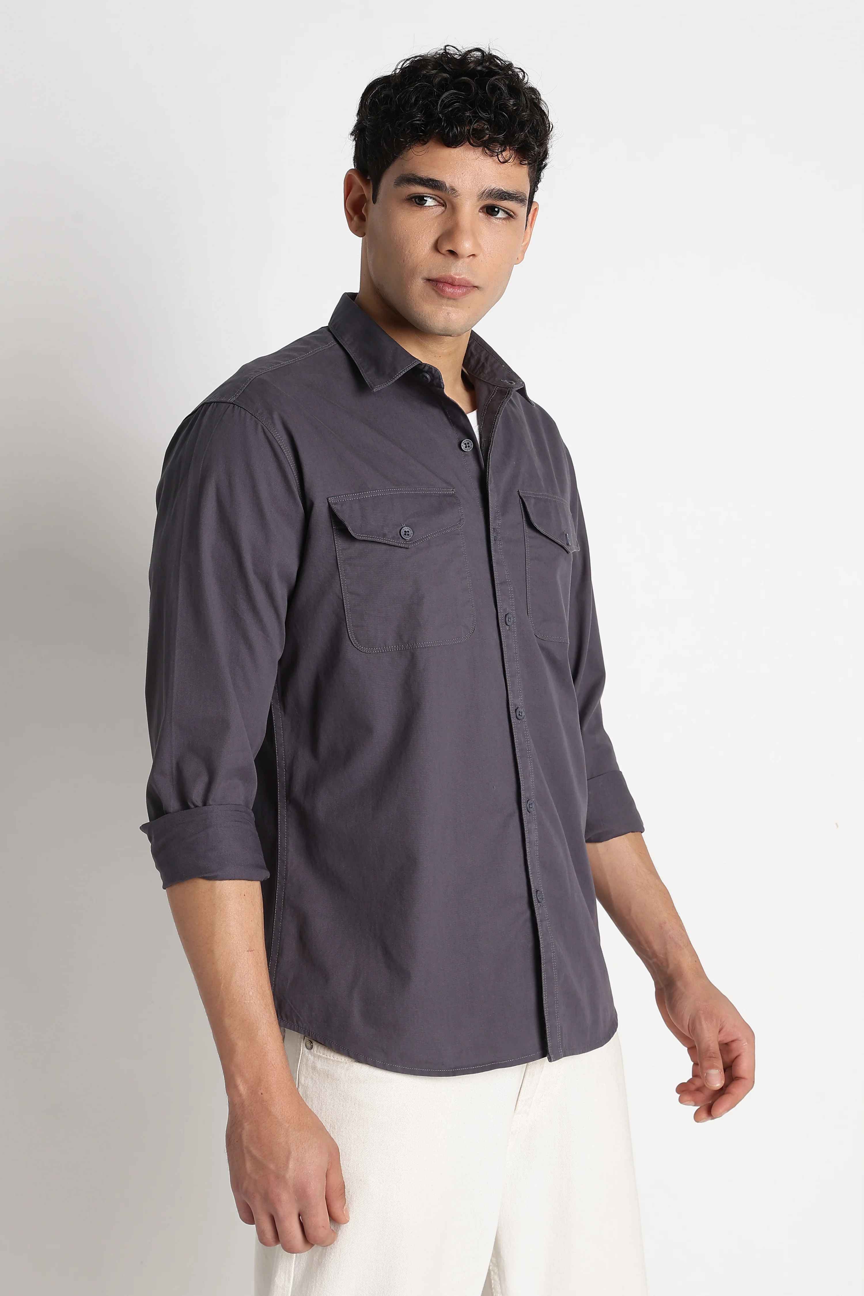 Men Solid Utility Casual Shirt - Image 8