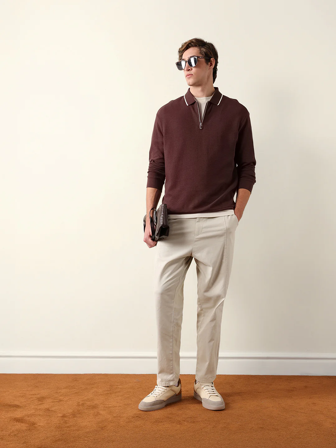 Men Solid Zip-Neck Sweatshirt - Image 2