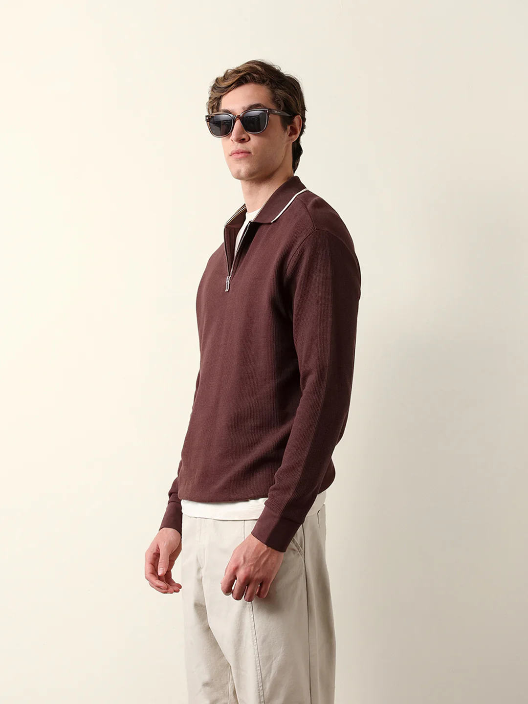 Men Solid Zip-Neck Sweatshirt - Image 4