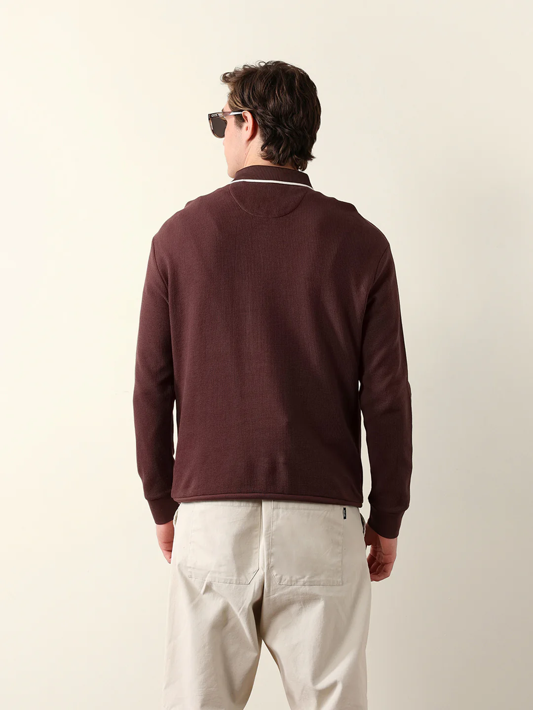Men Solid Zip-Neck Sweatshirt - Image 7