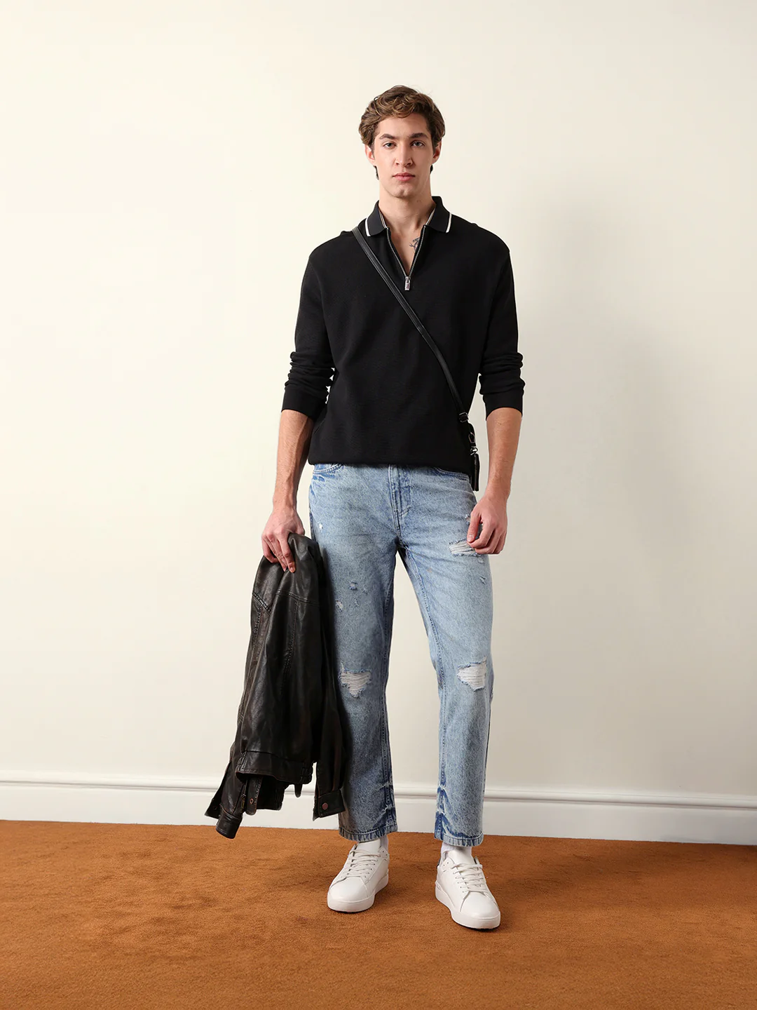 Men Solid Zip-Neck Sweatshirt - Image 2