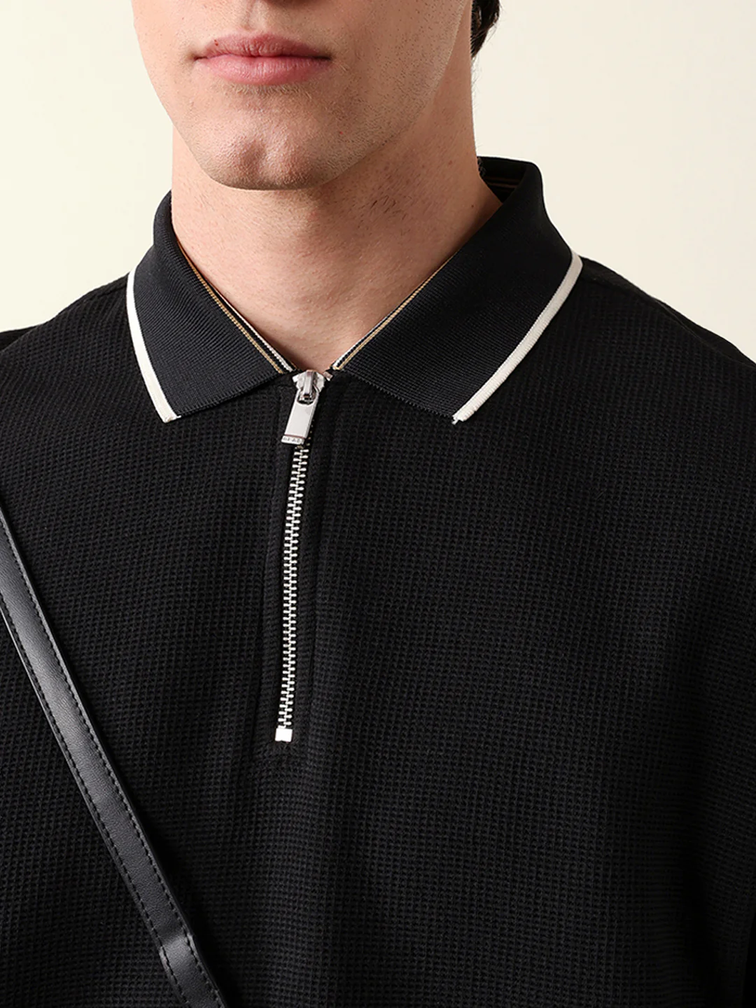 Men Solid Zip-Neck Sweatshirt - Image 6