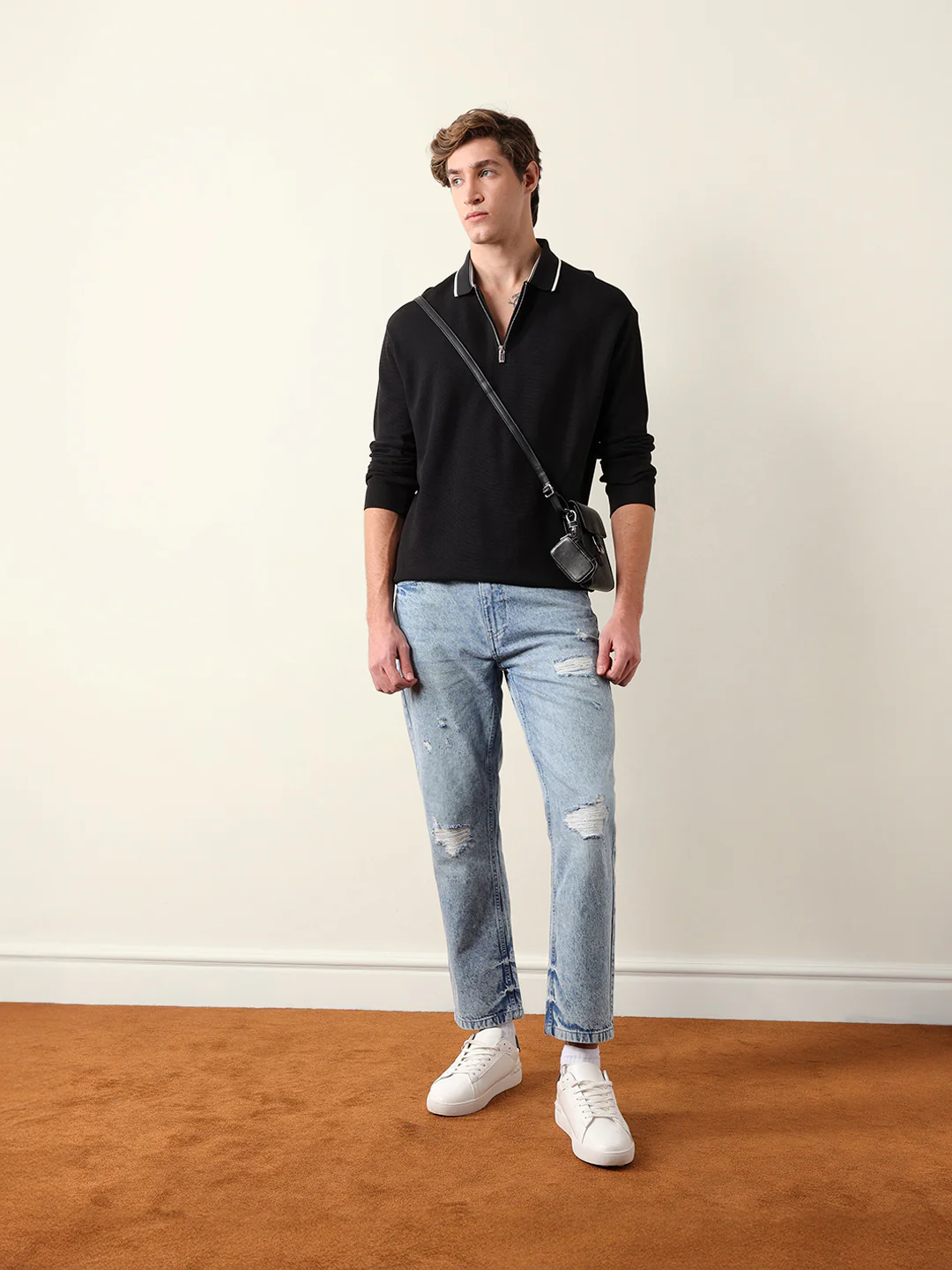 Men Solid Zip-Neck Sweatshirt - Image 8