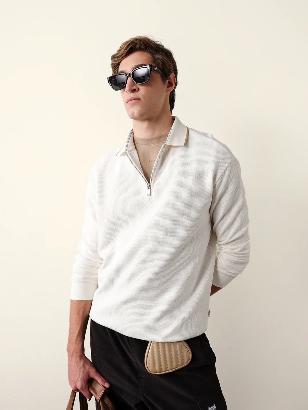 Men Solid Zip-Neck Sweatshirt