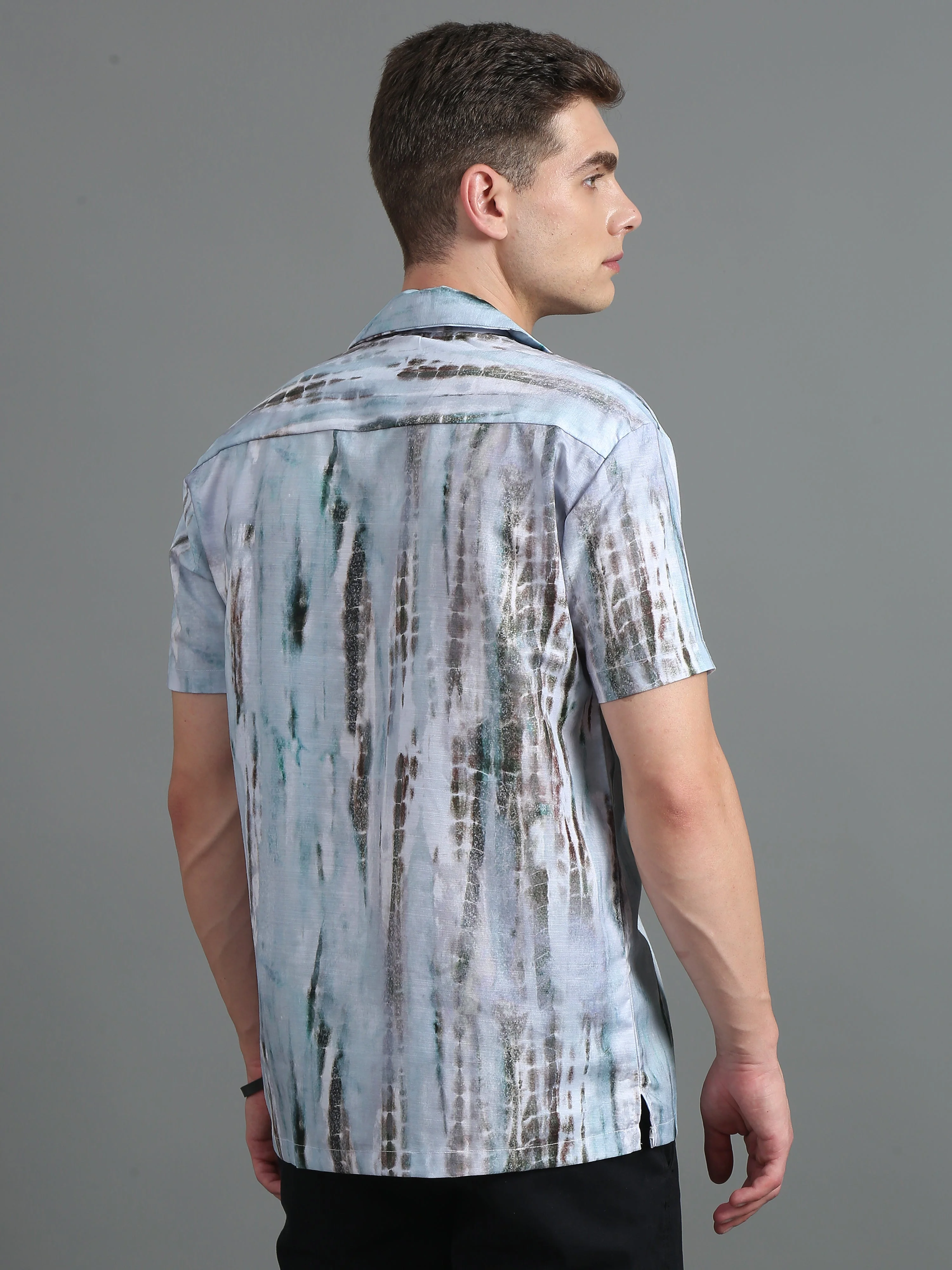 Men Splash Blue Print Shirt - Image 2