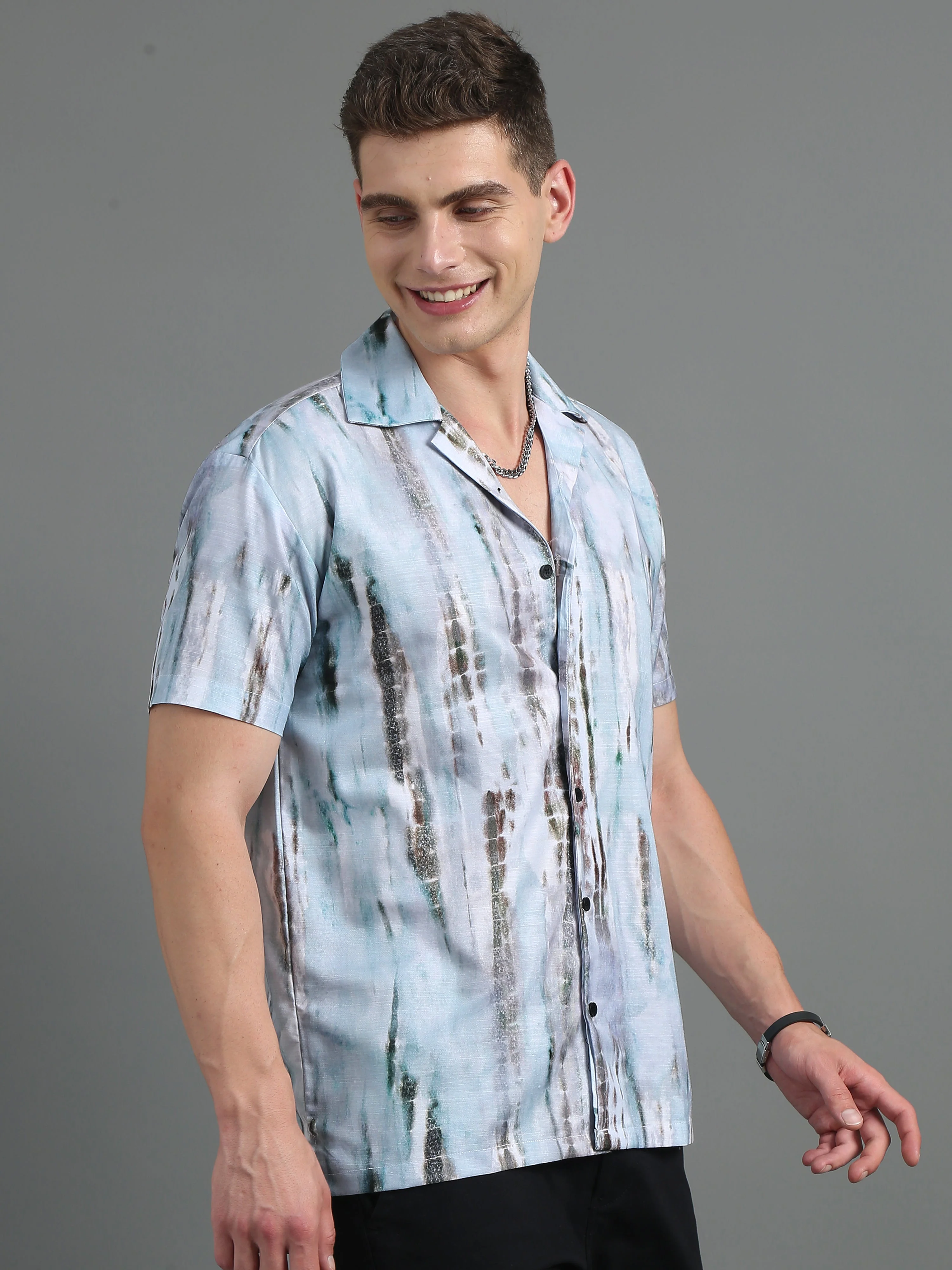 Men Splash Blue Print Shirt - Image 3