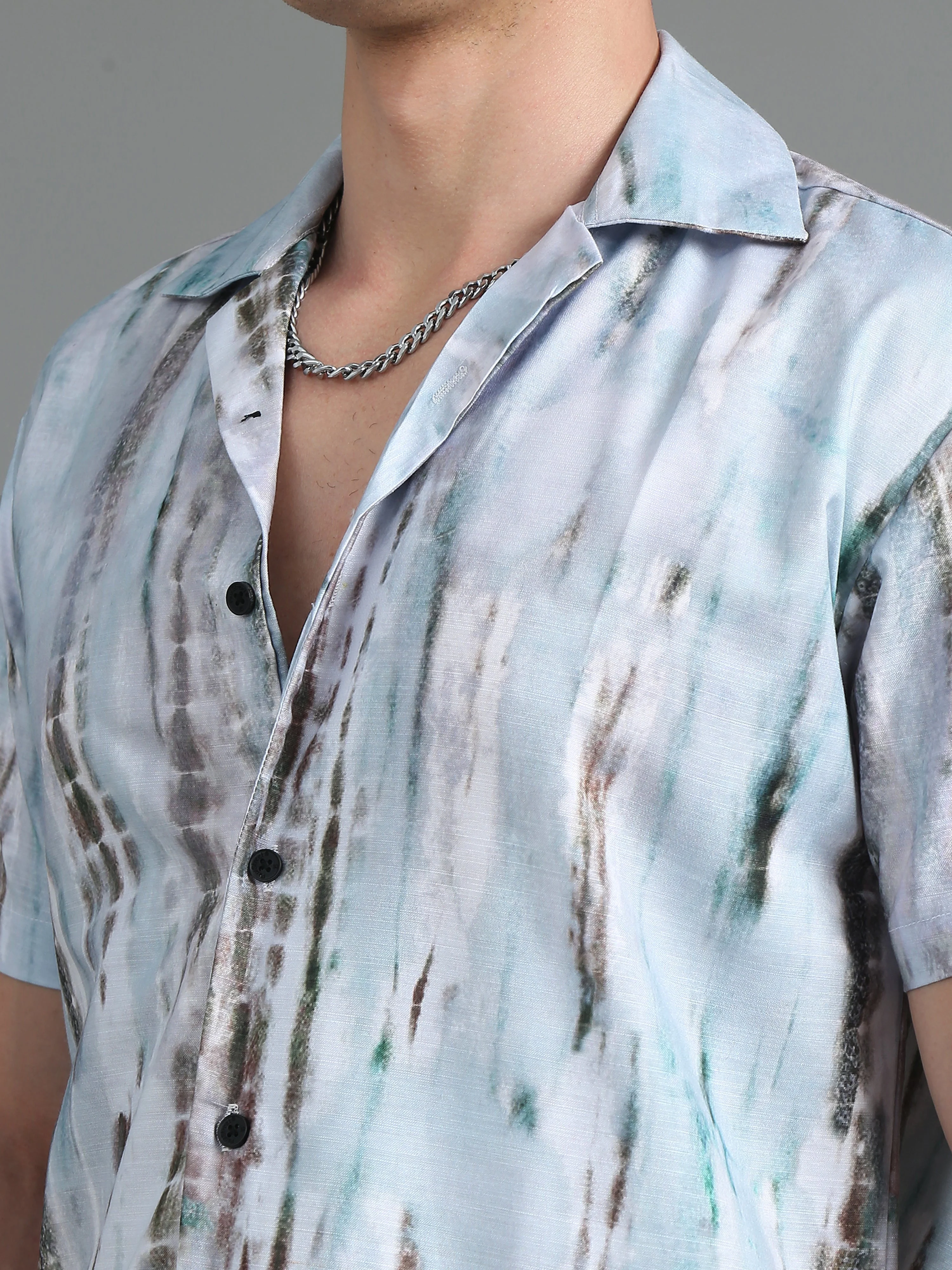 Men Splash Blue Print Shirt - Image 4