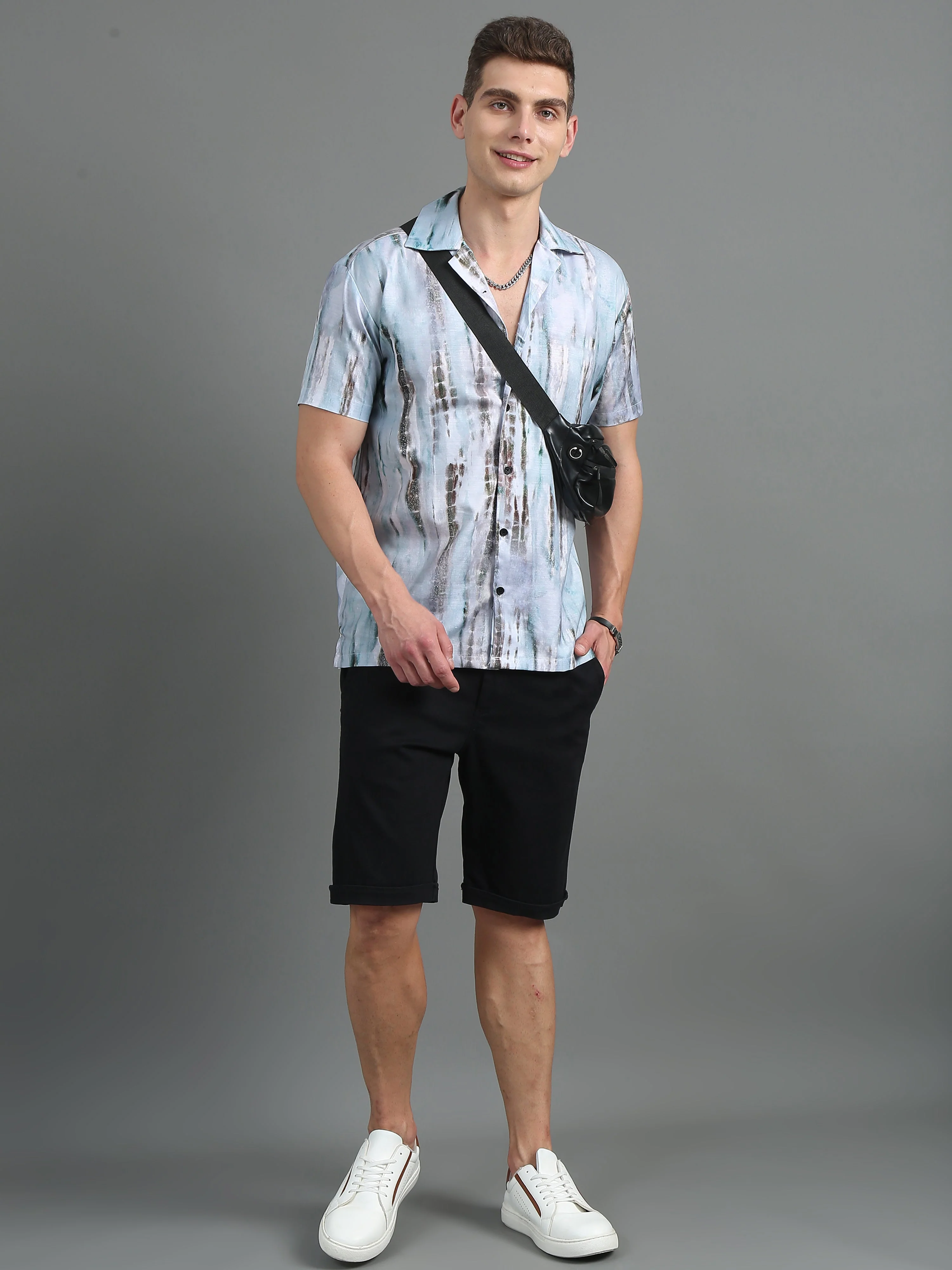 Men Splash Blue Print Shirt - Image 6