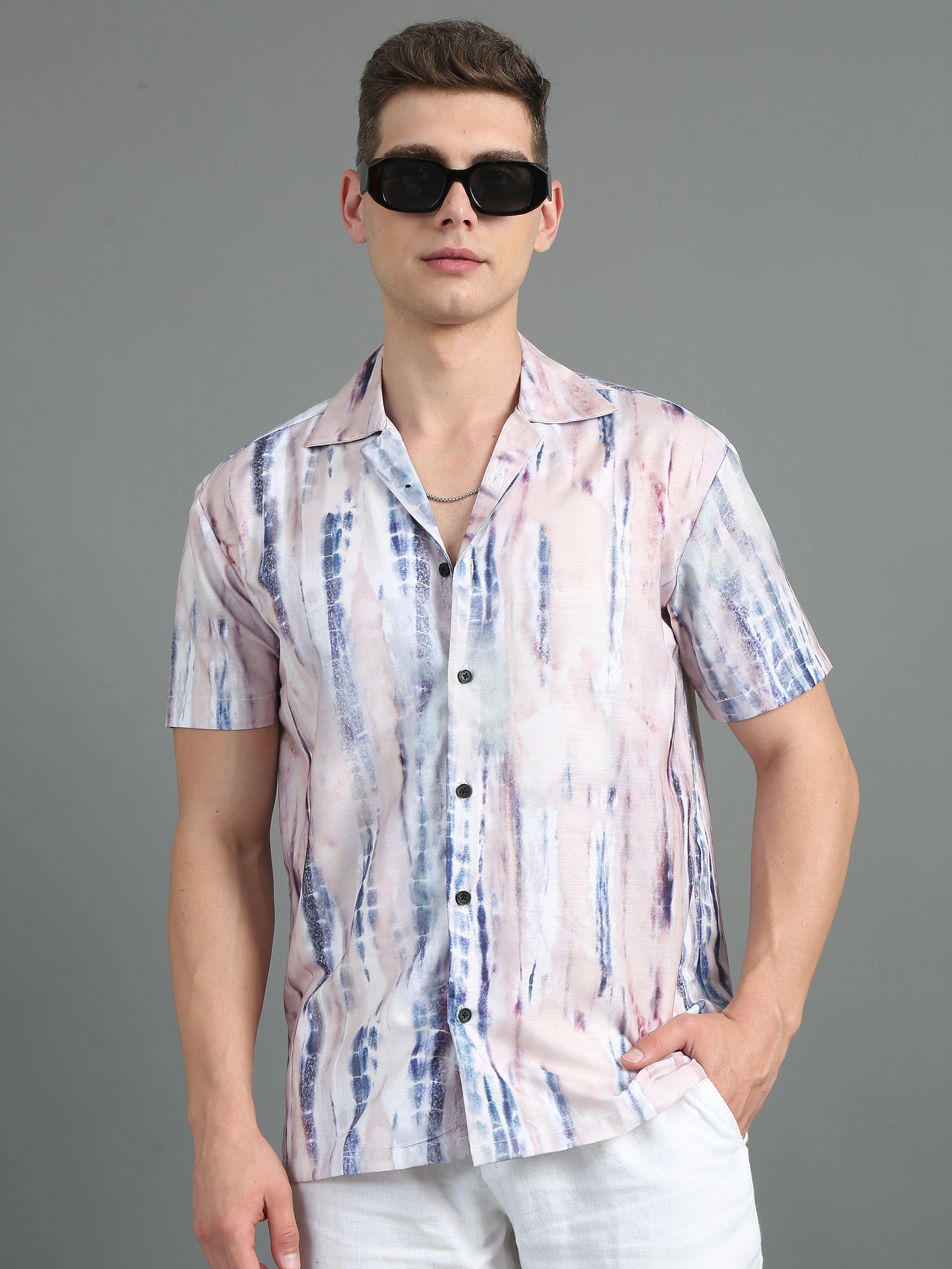 Men Splash Peach Print Shirt - Image 2