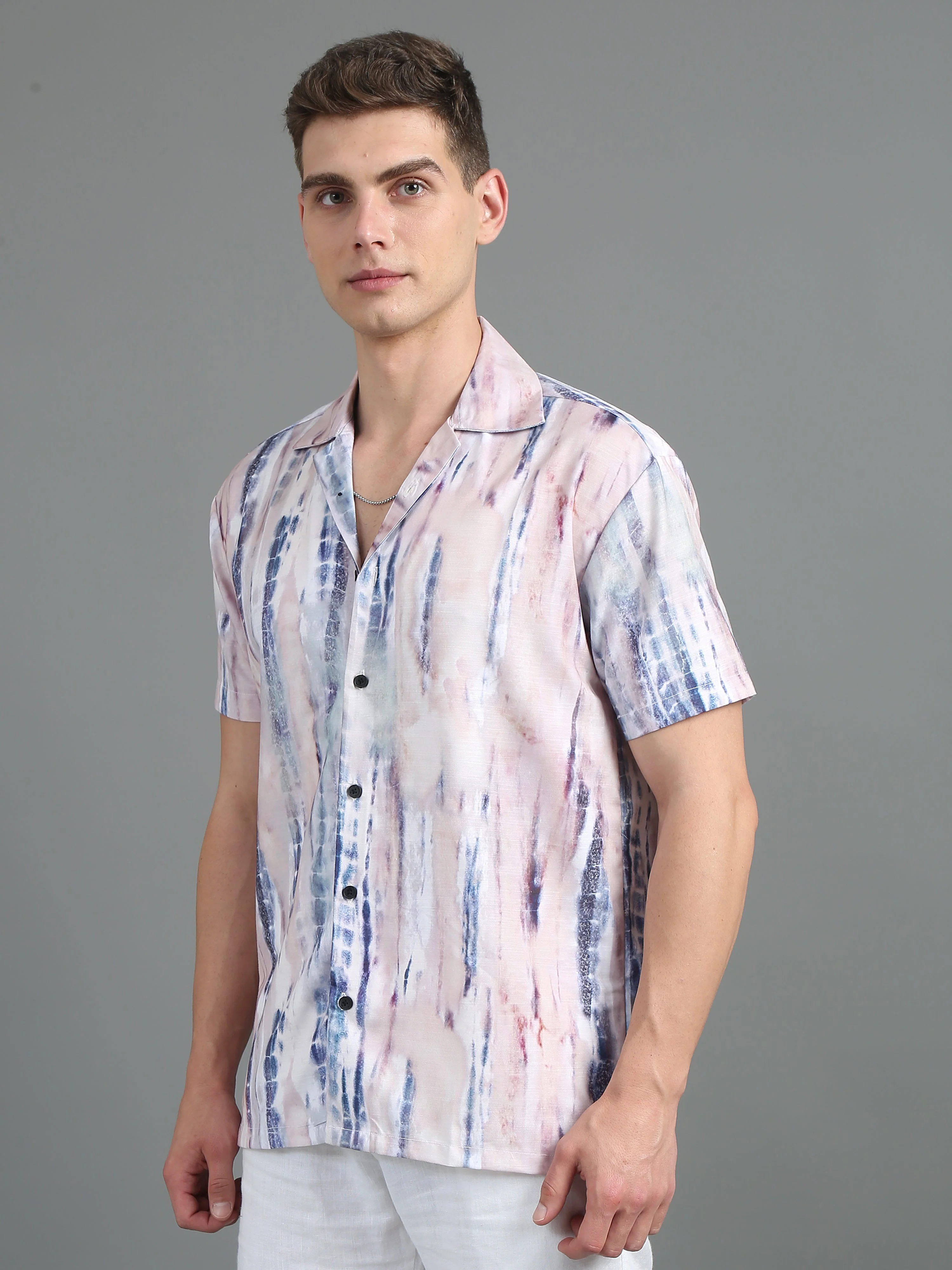 Men Splash Peach Print Shirt - Image 4