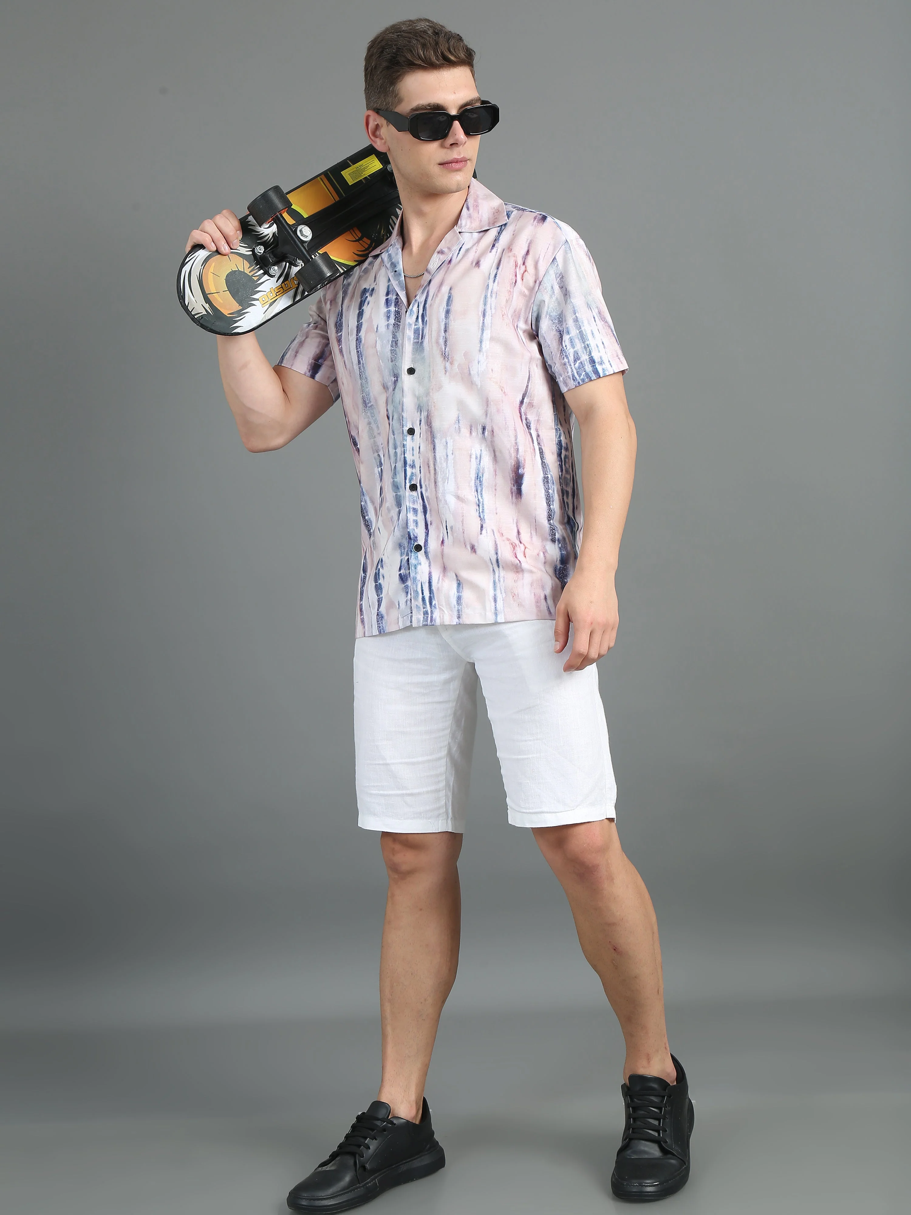 Men Splash Peach Print Shirt - Image 6