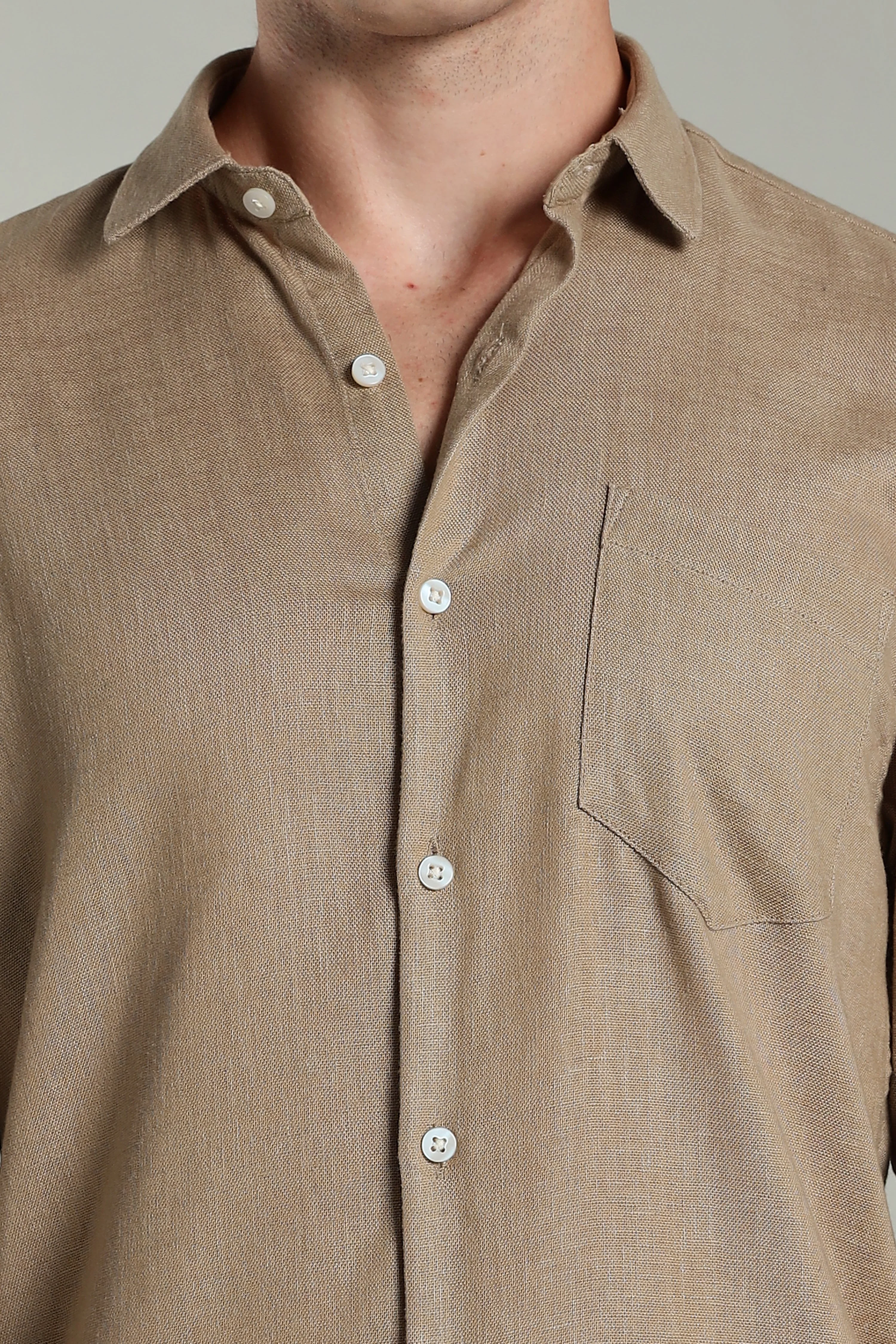 Men Star Linen Brown Solid Shirt - Image 4