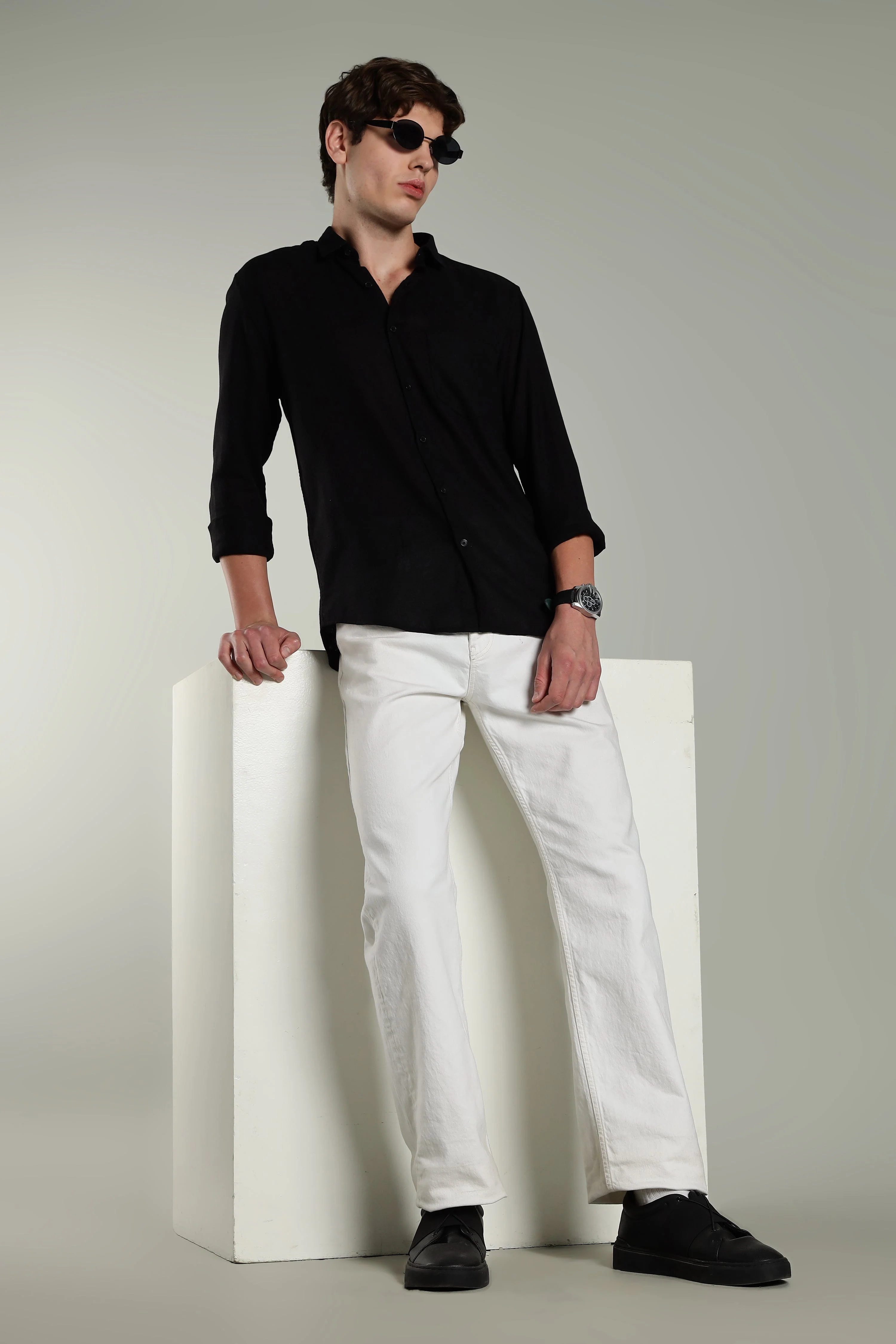 Men Star Linen Brown Solid Shirt - Image 7