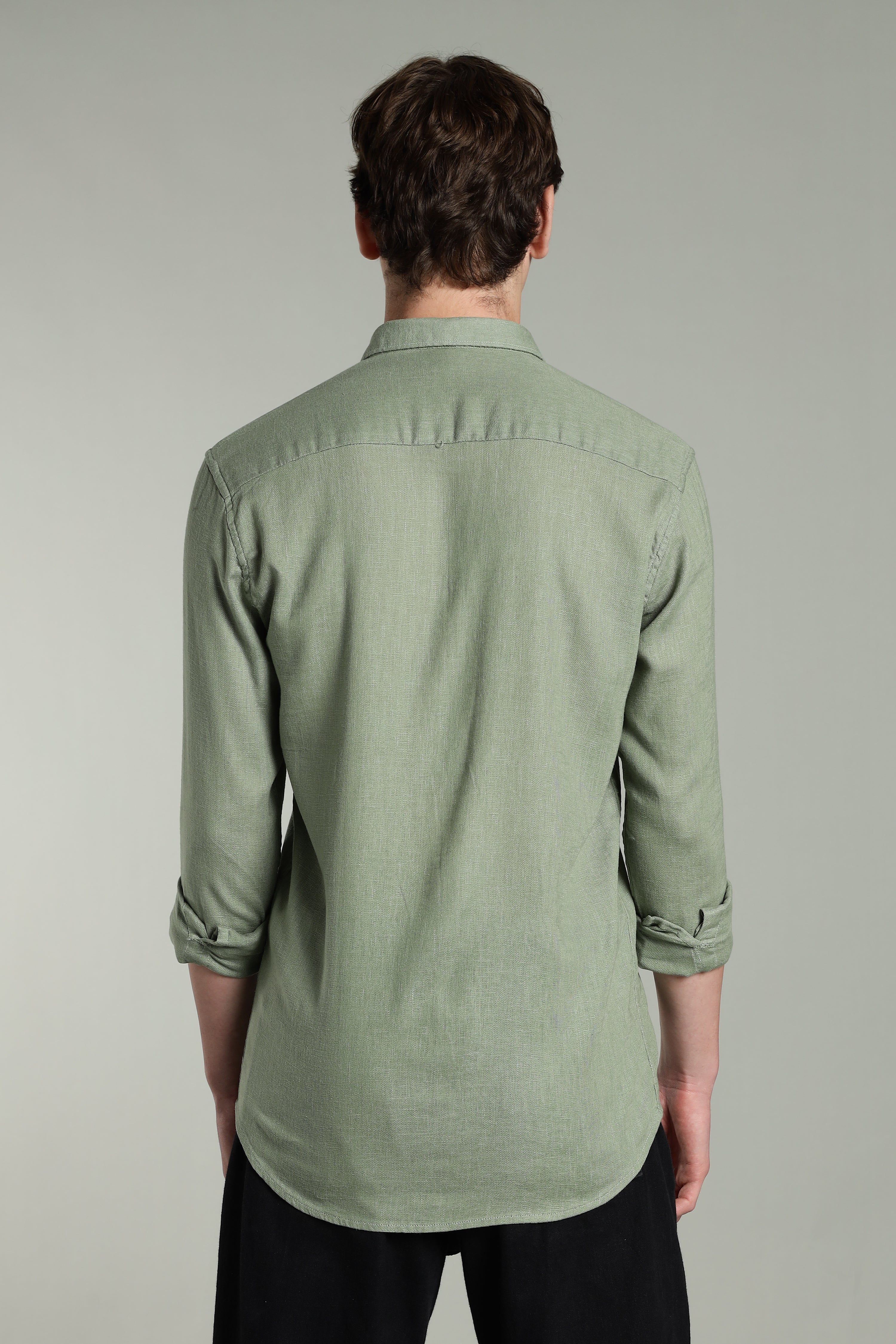 Men Star Linen Green Solid Shirt - Image 2