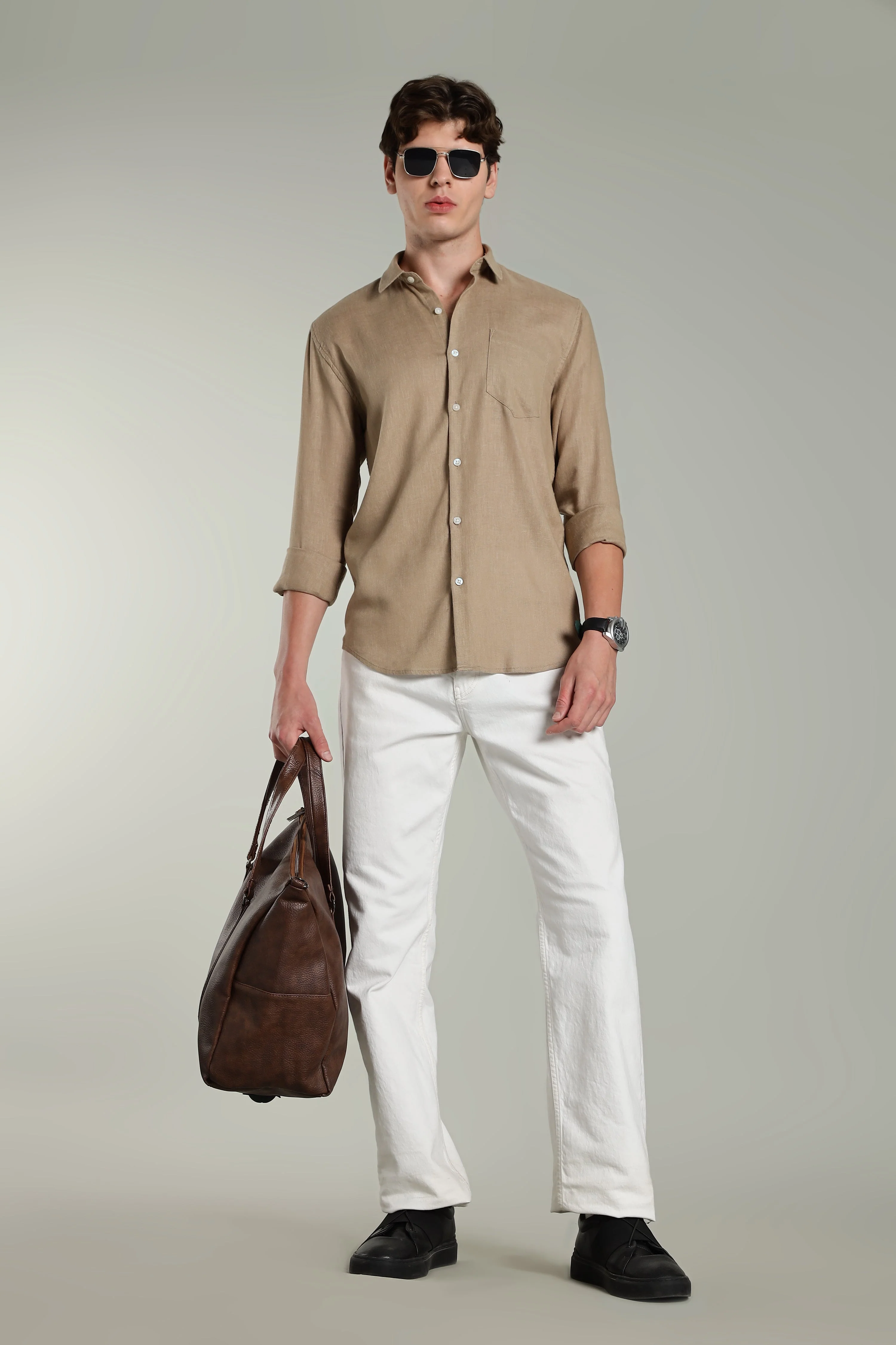 Men Star Linen Green Solid Shirt - Image 7