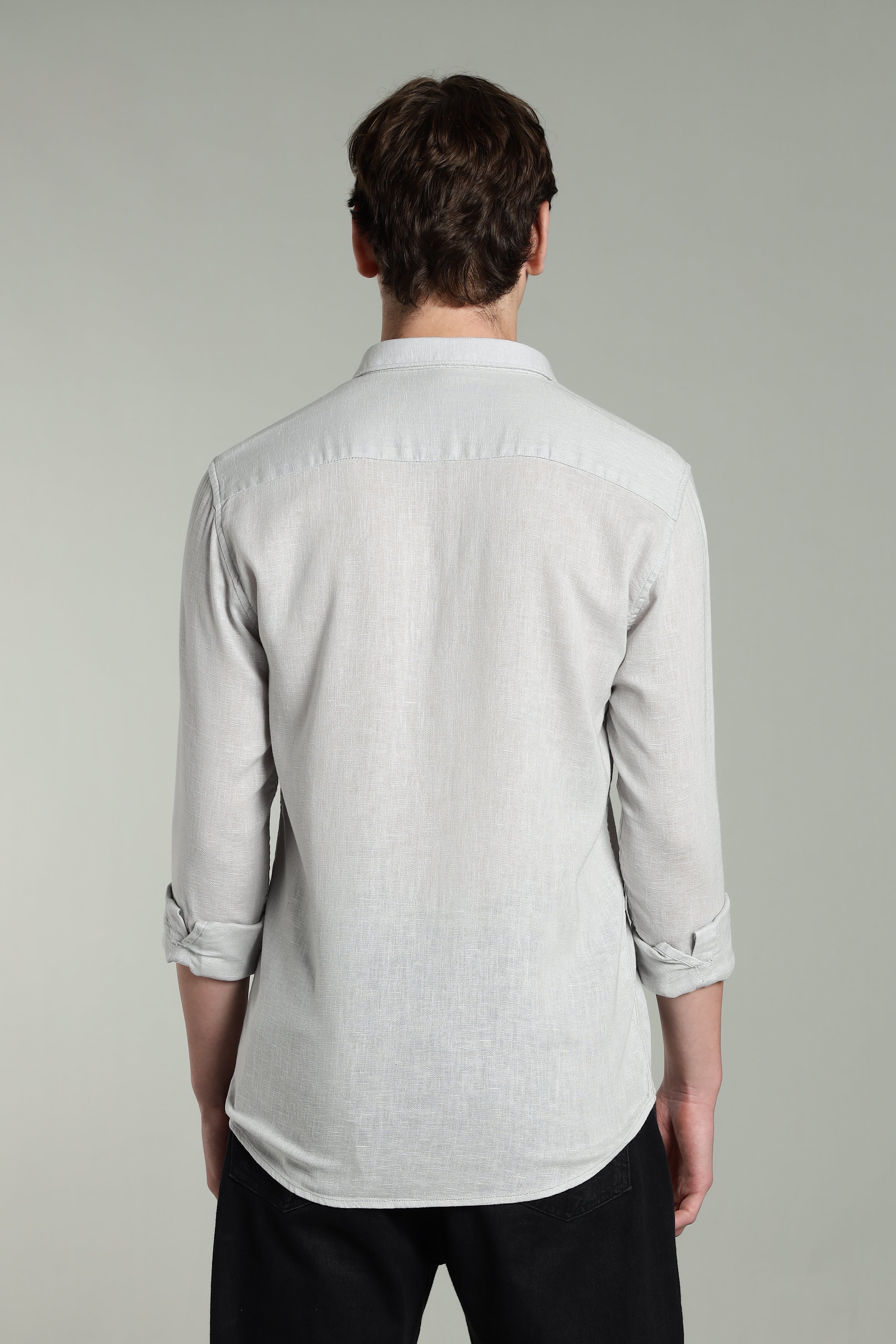 Men Star Linen Grey Solid Shirt - Image 2