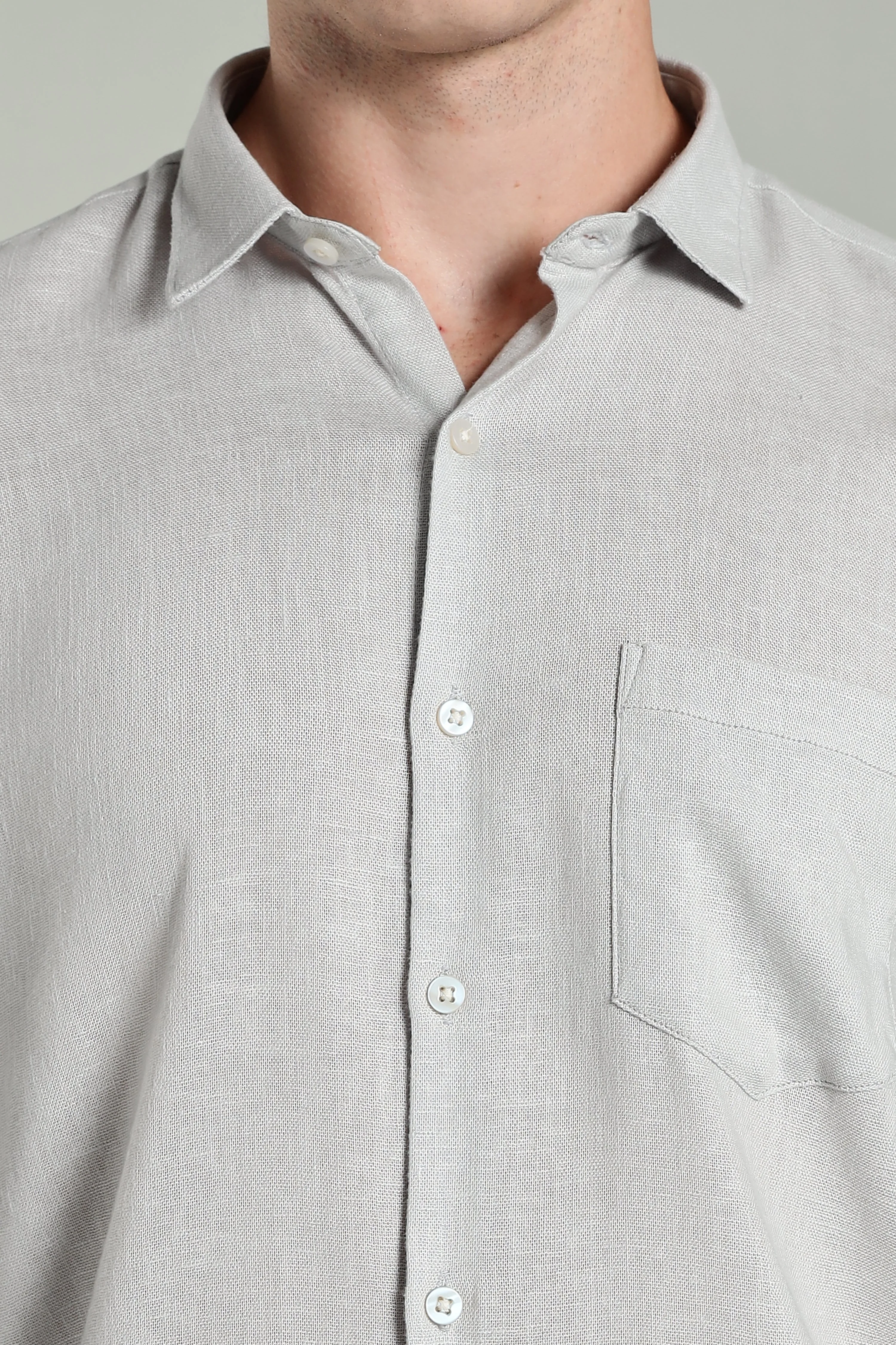 Men Star Linen Grey Solid Shirt - Image 4