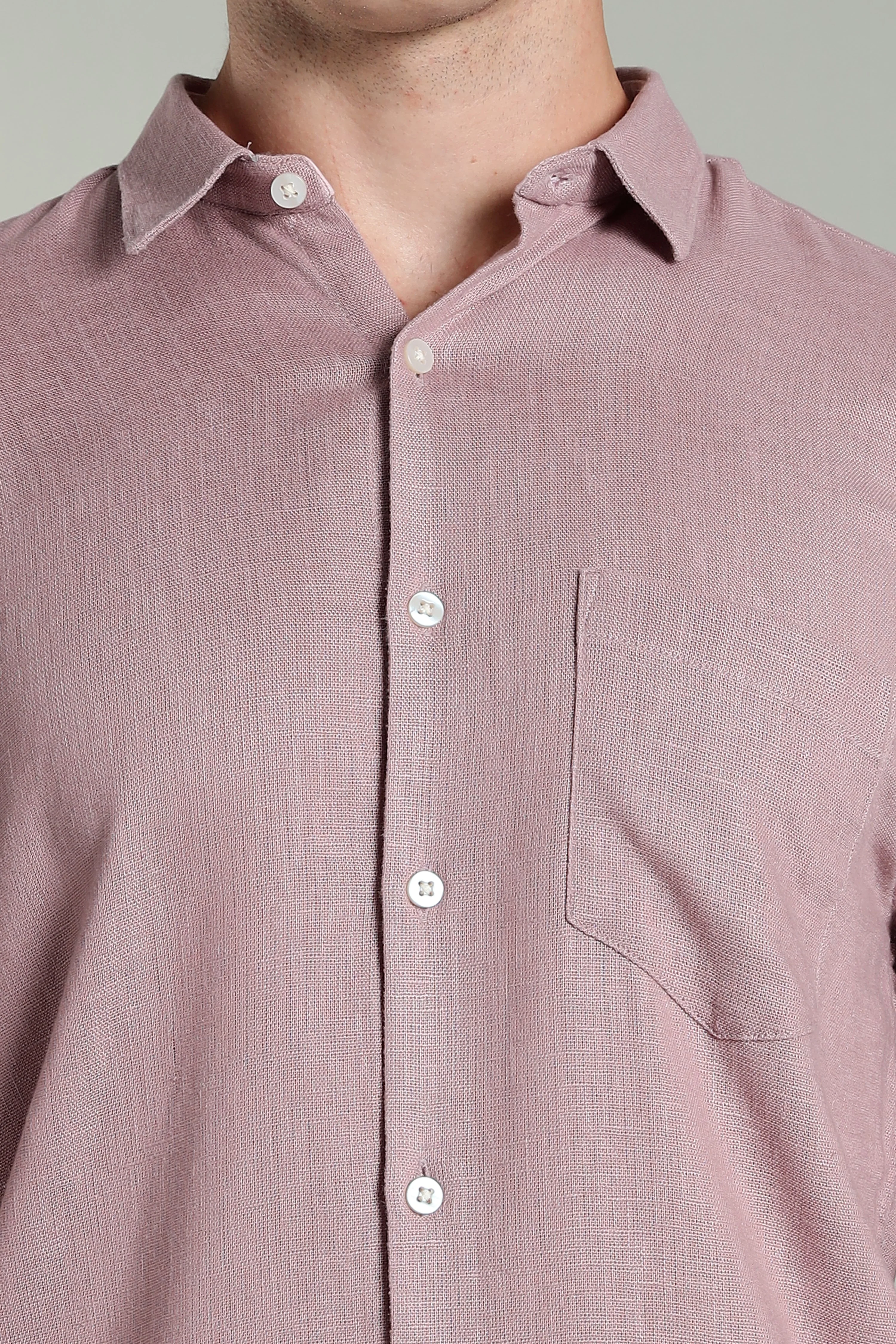 Men Star Linen Pink Solid Shirt - Image 4