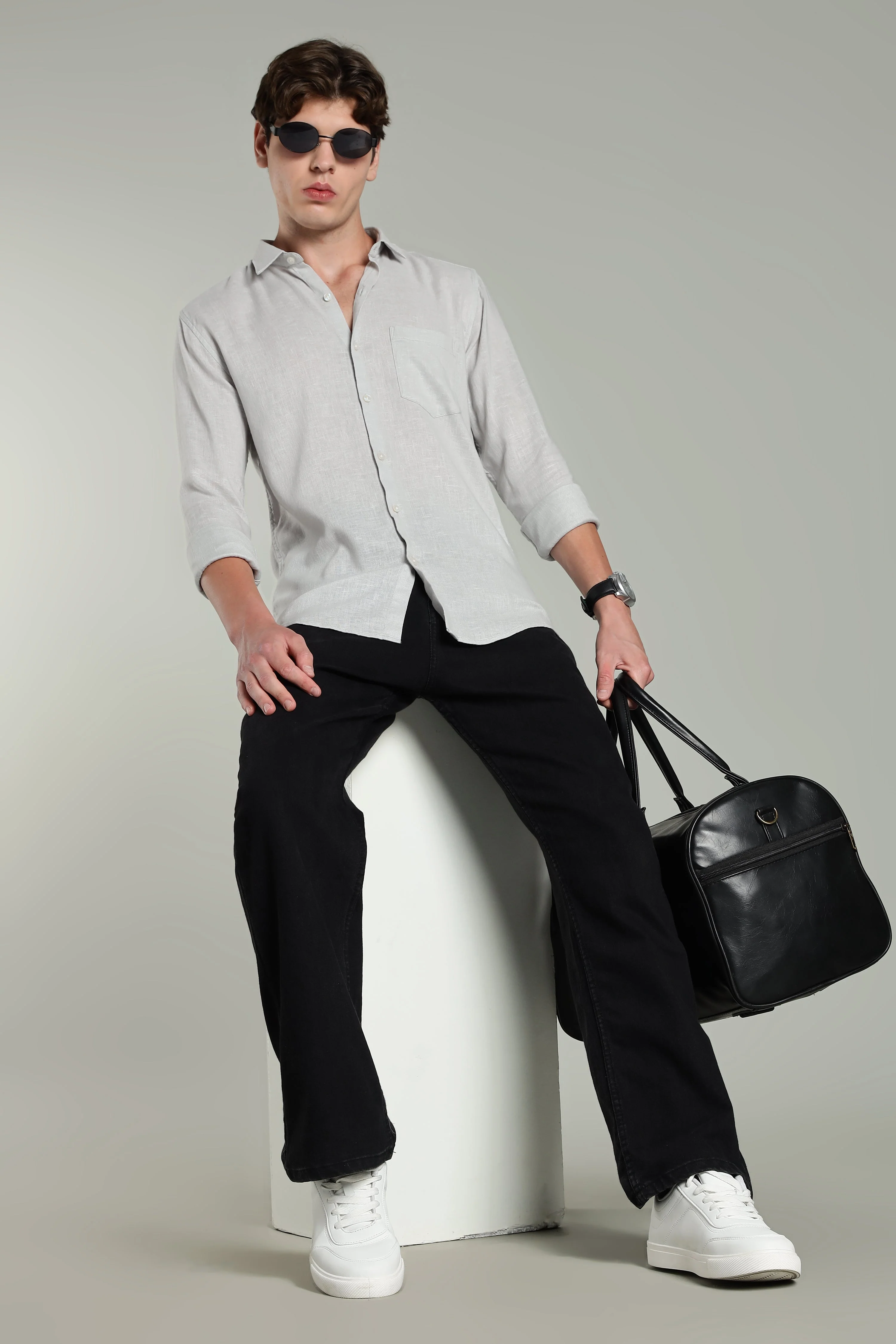 Men Star Linen Pink Solid Shirt - Image 7
