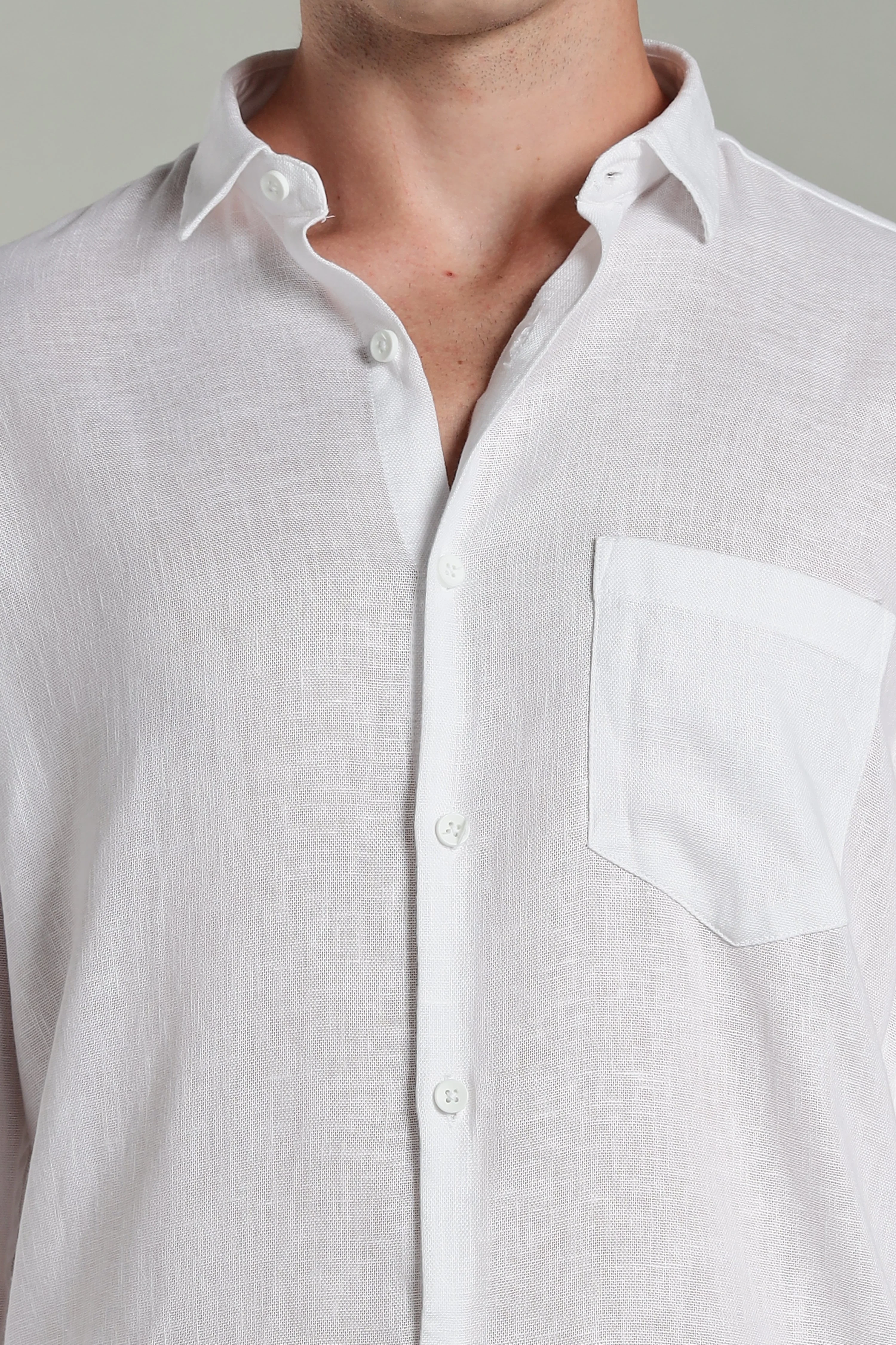 Men Star Linen White Solid Shirt - Image 4
