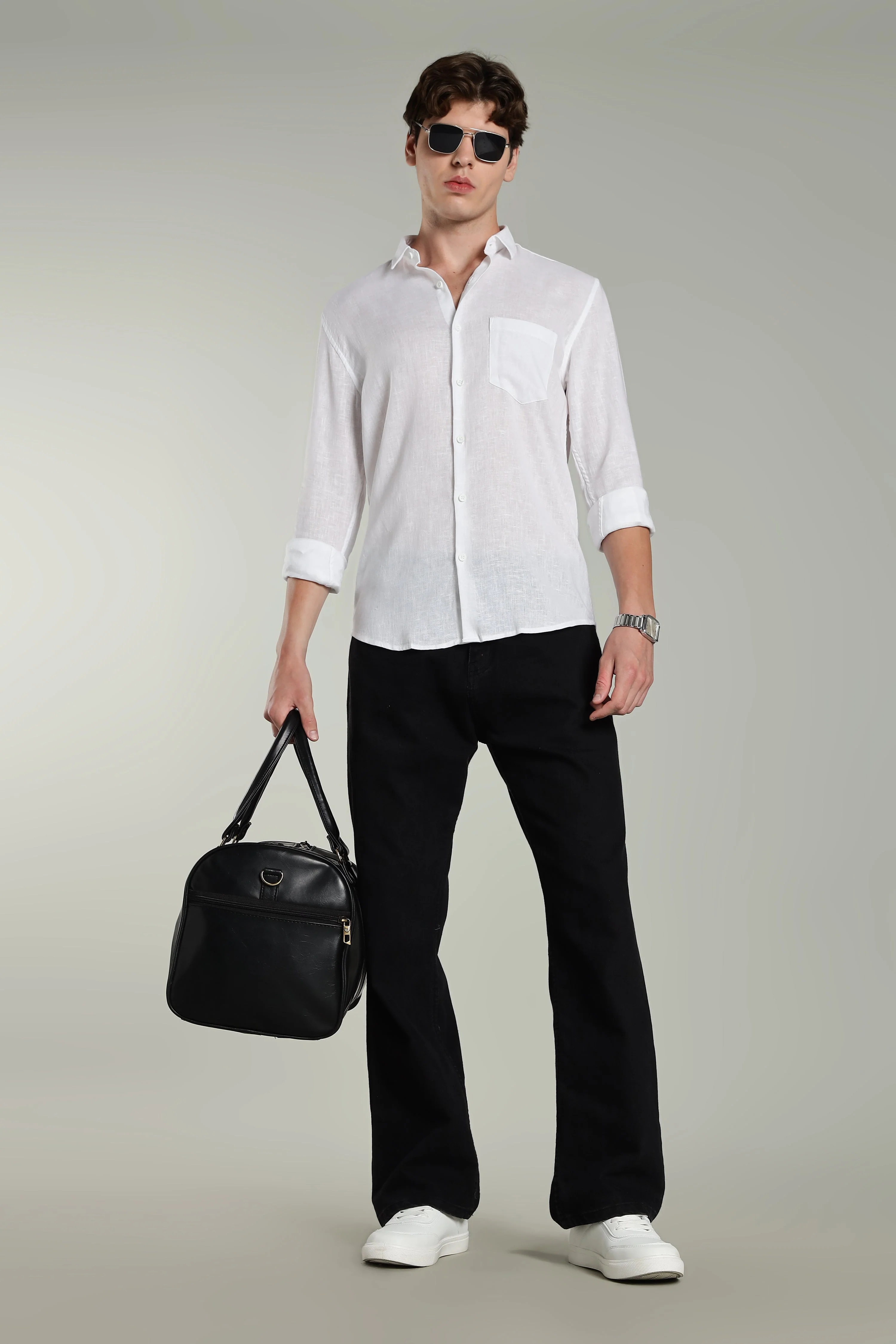 Men Star Linen White Solid Shirt - Image 5