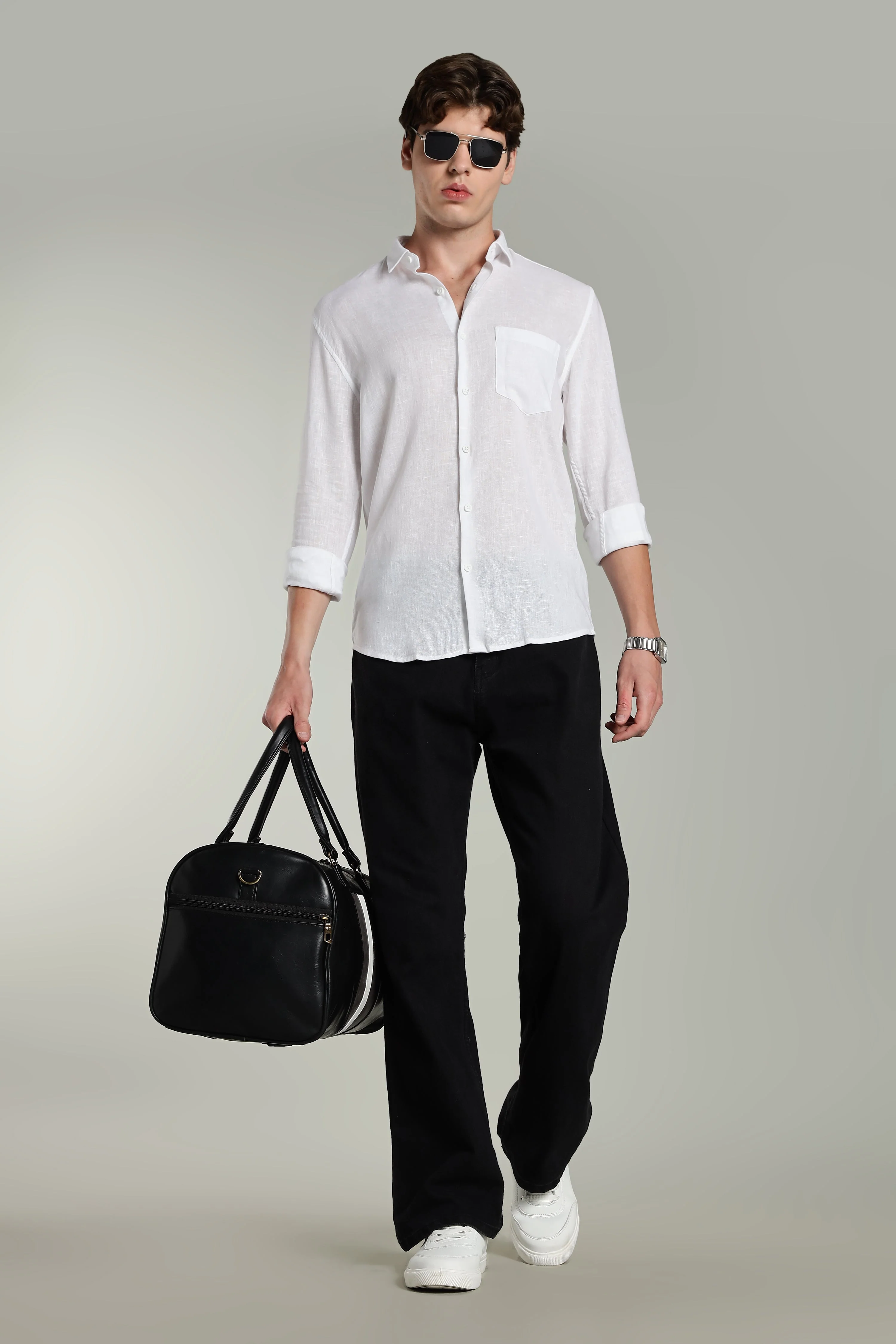 Men Star Linen White Solid Shirt - Image 6