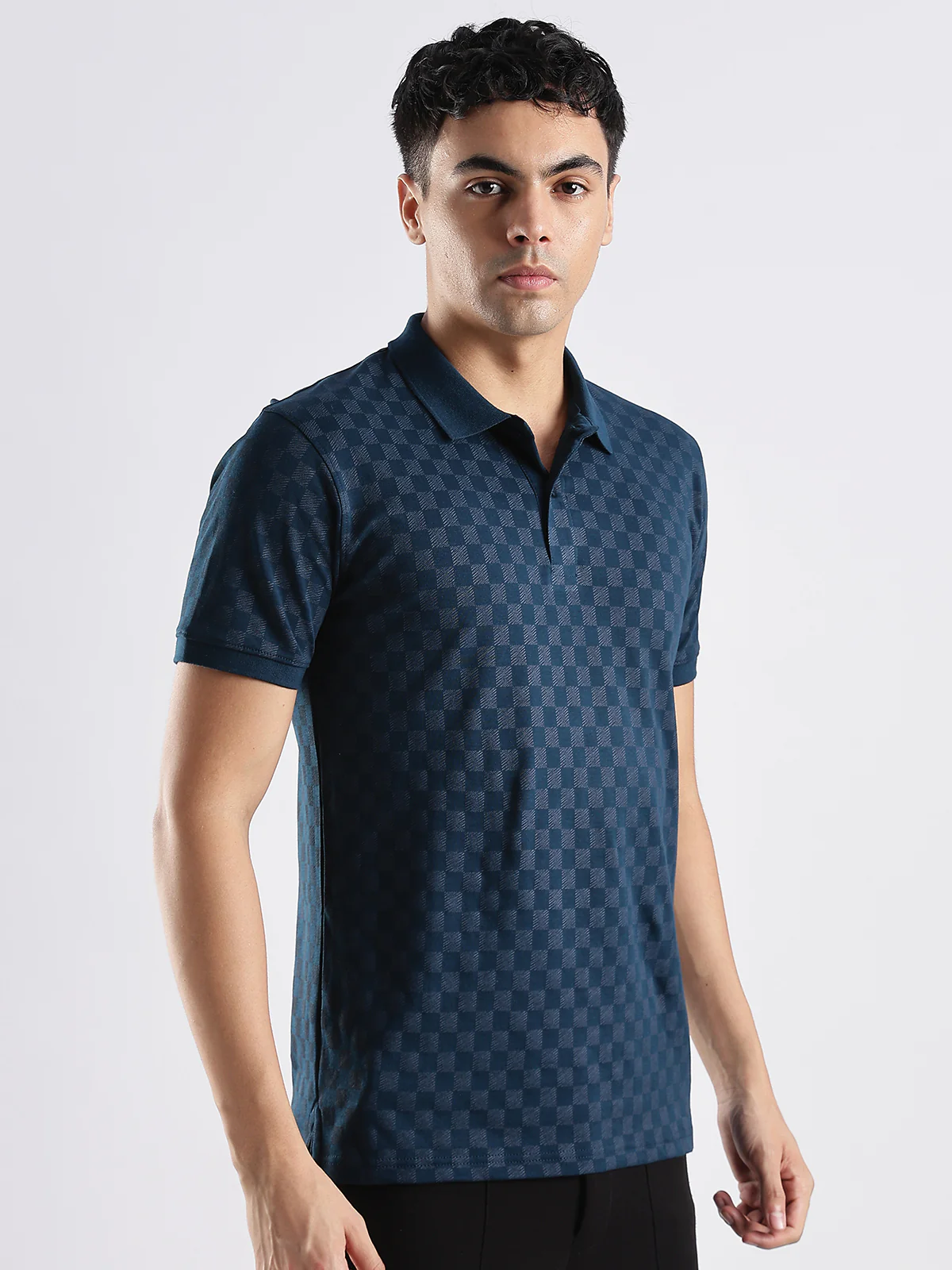 Men Steel Blue Regular Fit Polo T-Shirt - Image 2