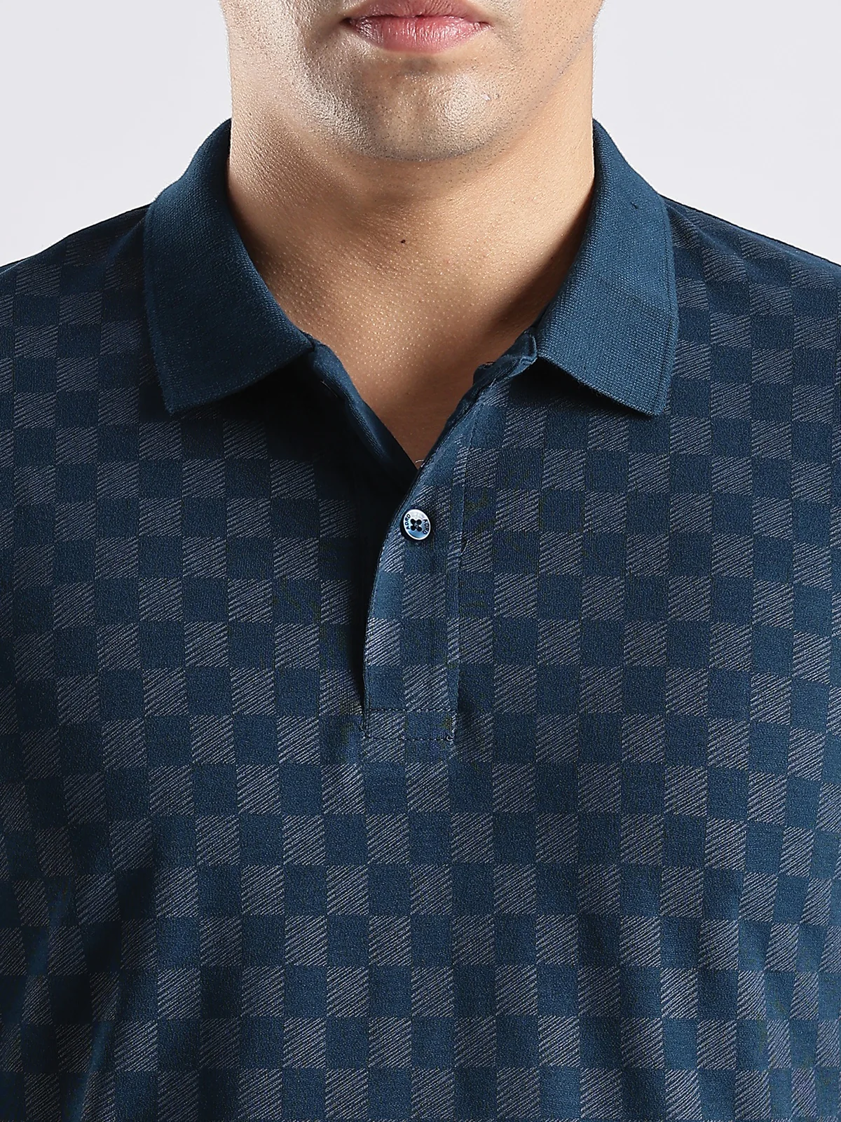 Men Steel Blue Regular Fit Polo T-Shirt - Image 3