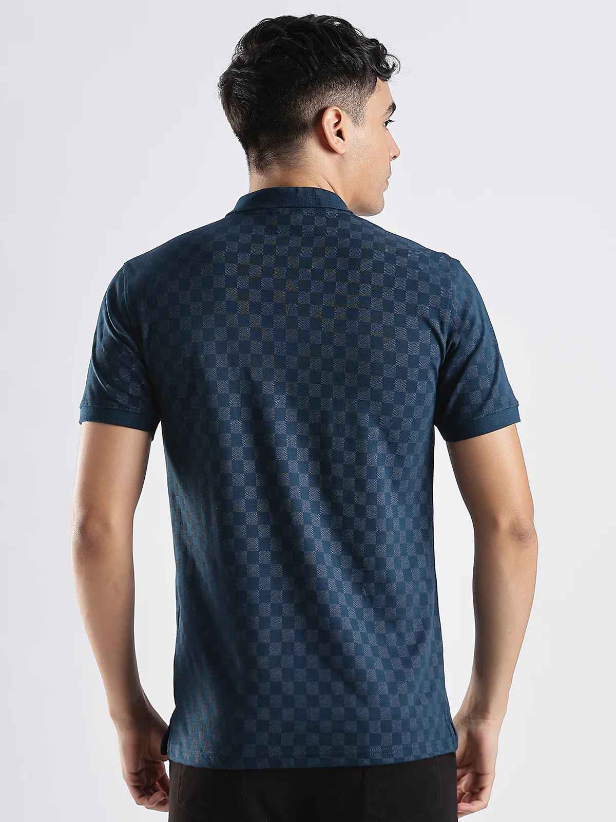 Men Steel Blue Regular Fit Polo T-Shirt - Image 5