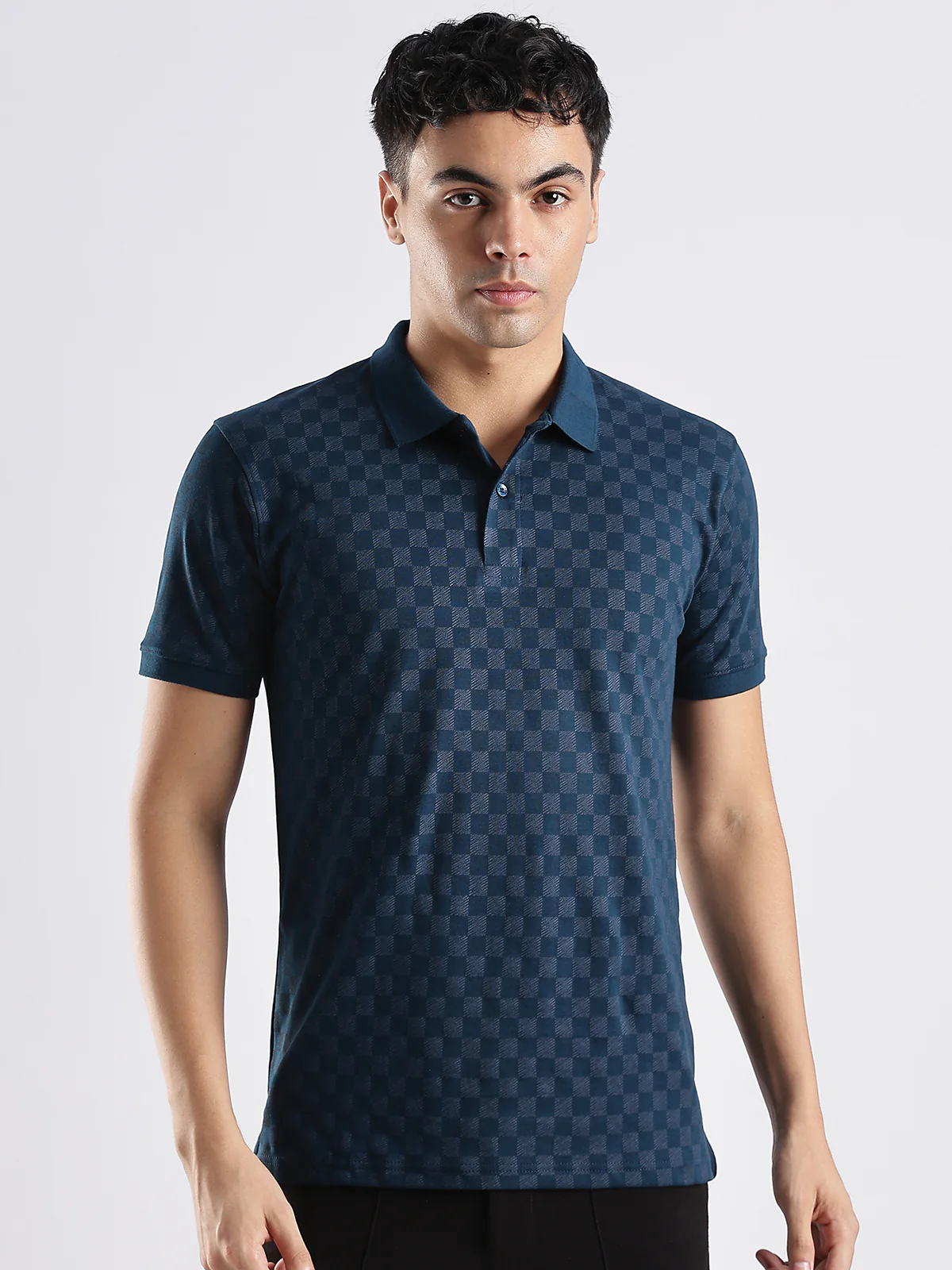 Men Steel Blue Regular Fit Polo T-Shirt - Image 6
