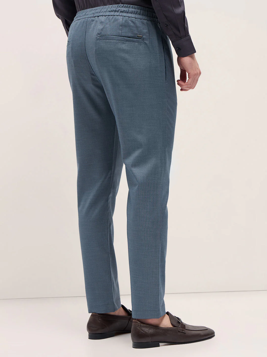 Men Steel Blue Slim Fit Formal Trouser - Image 2