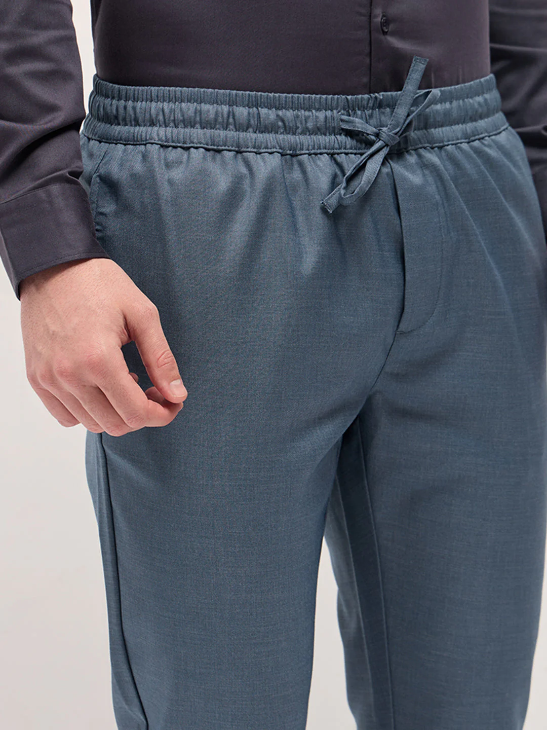 Men Steel Blue Slim Fit Formal Trouser - Image 5
