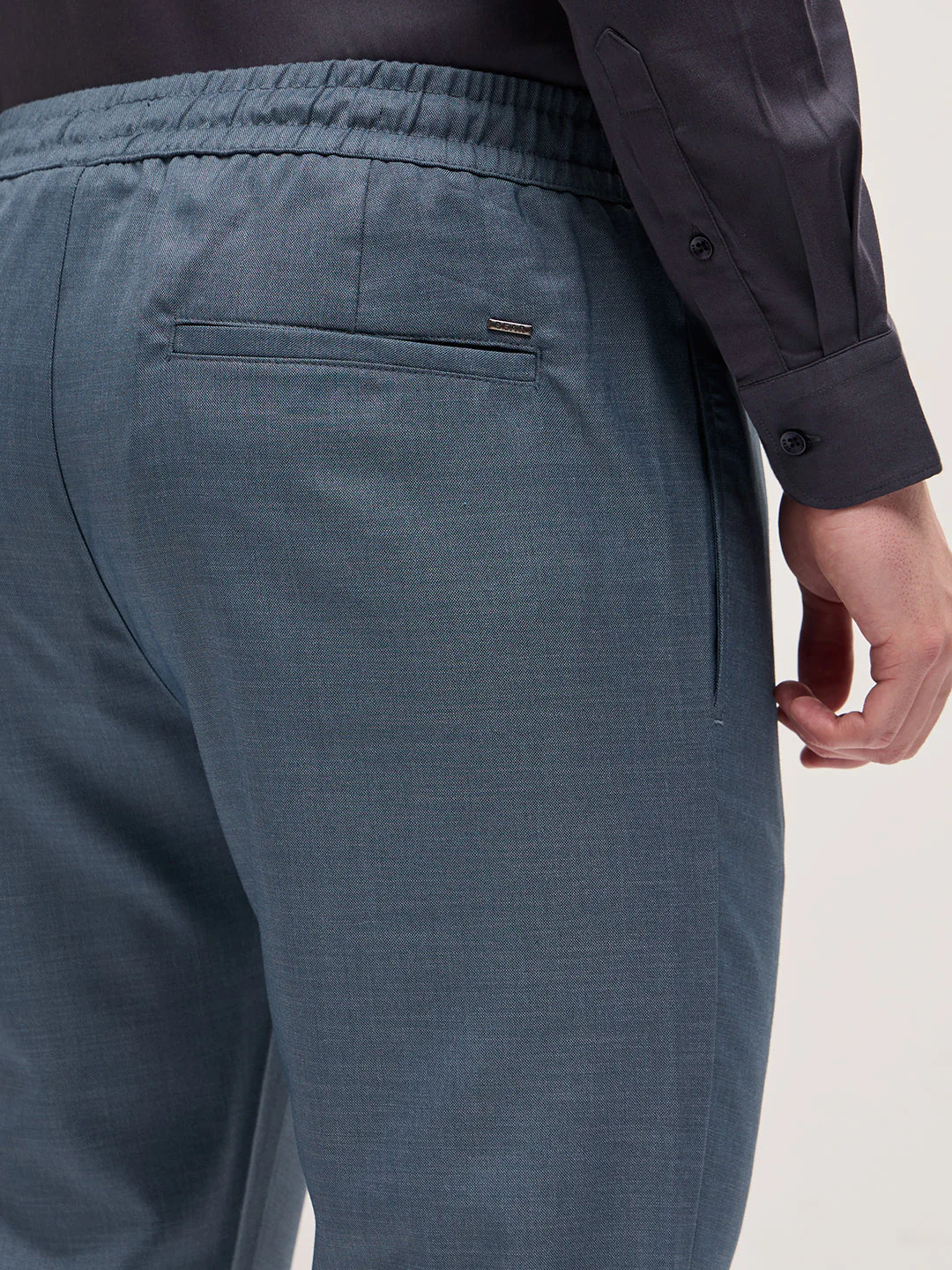 Men Steel Blue Slim Fit Formal Trouser - Image 6