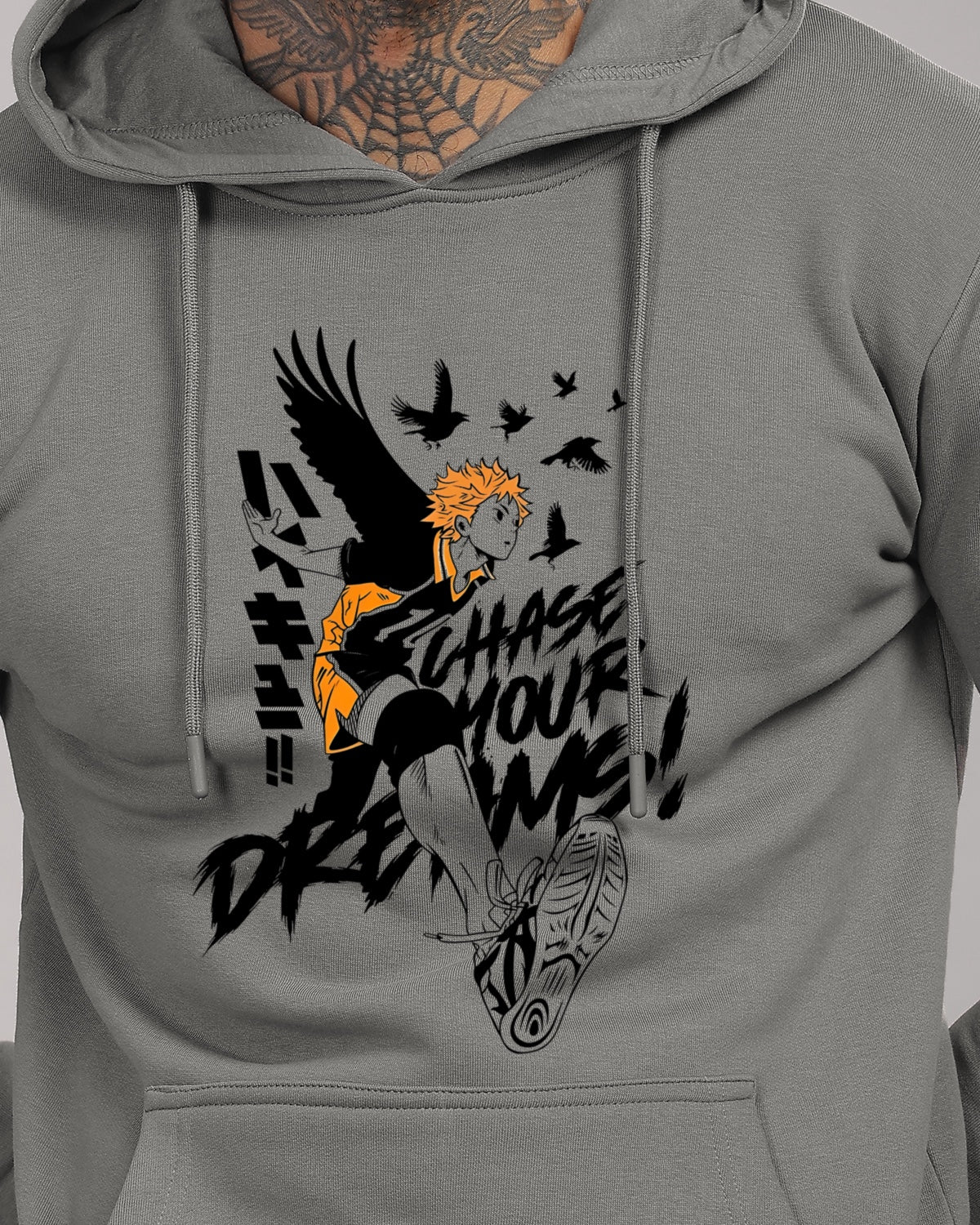 Men Grey Anime Hoodies - Image 3