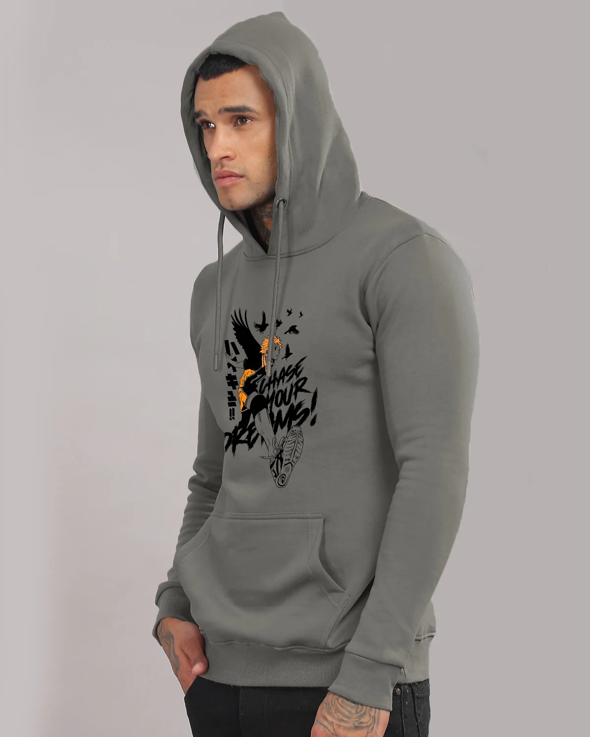 Men Grey Anime Hoodies - Image 4