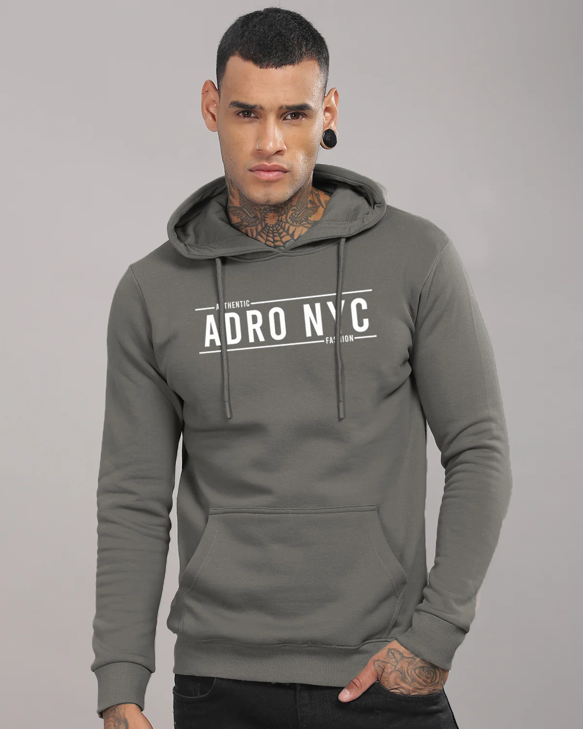 Men Steel Grey Printed Hoodie - Image 2